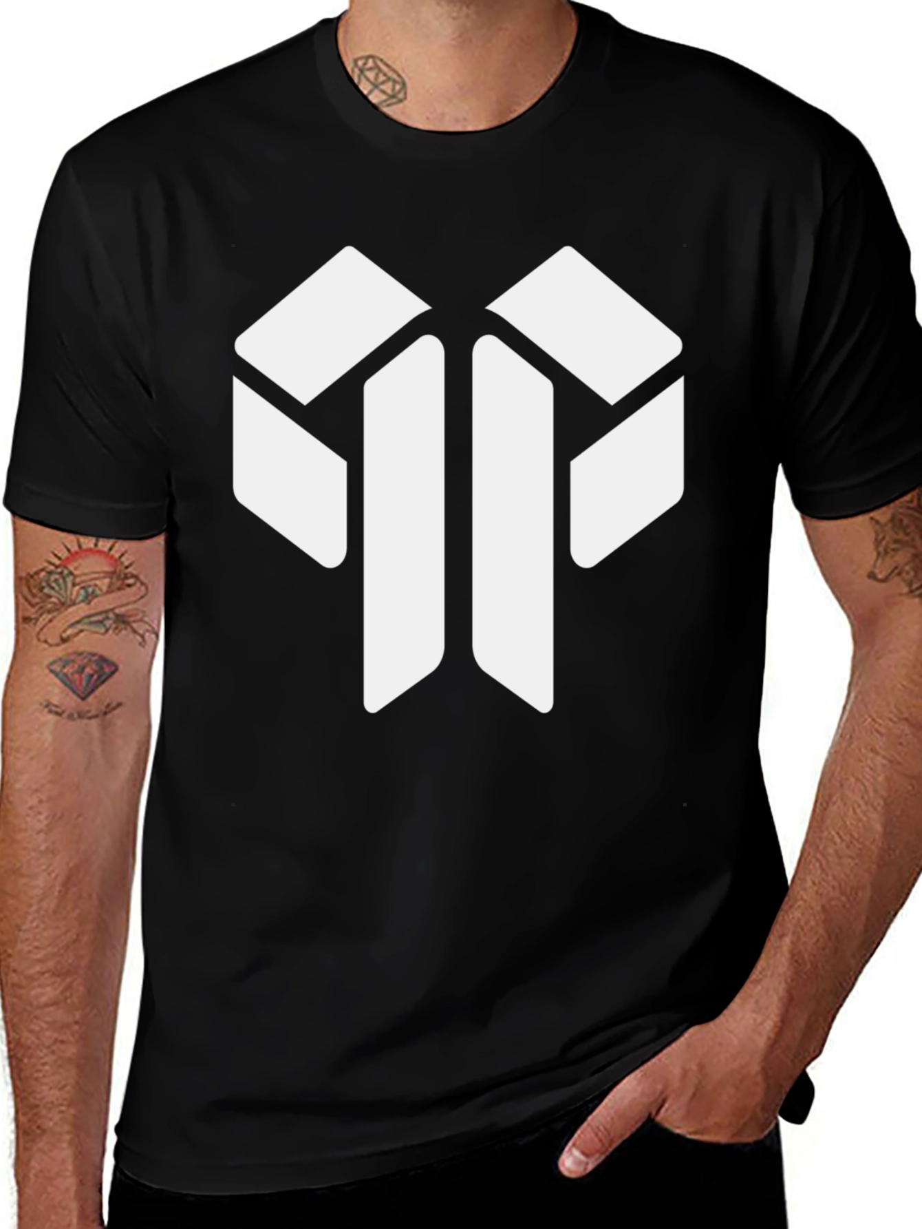 Modern Geometric Logo Black T-Shirt