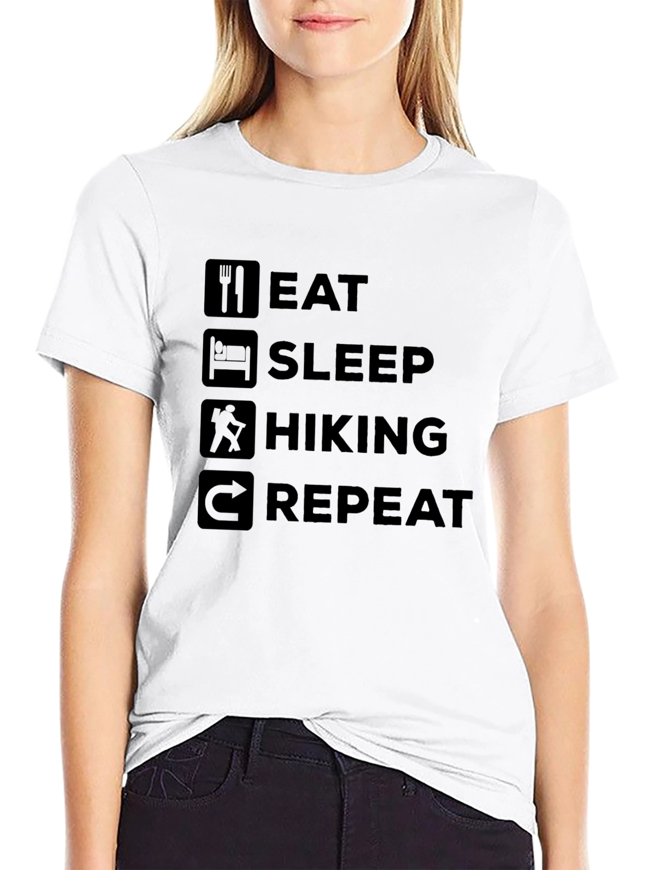 Eat Sleep Hiking Repeat Black Graphic Tee