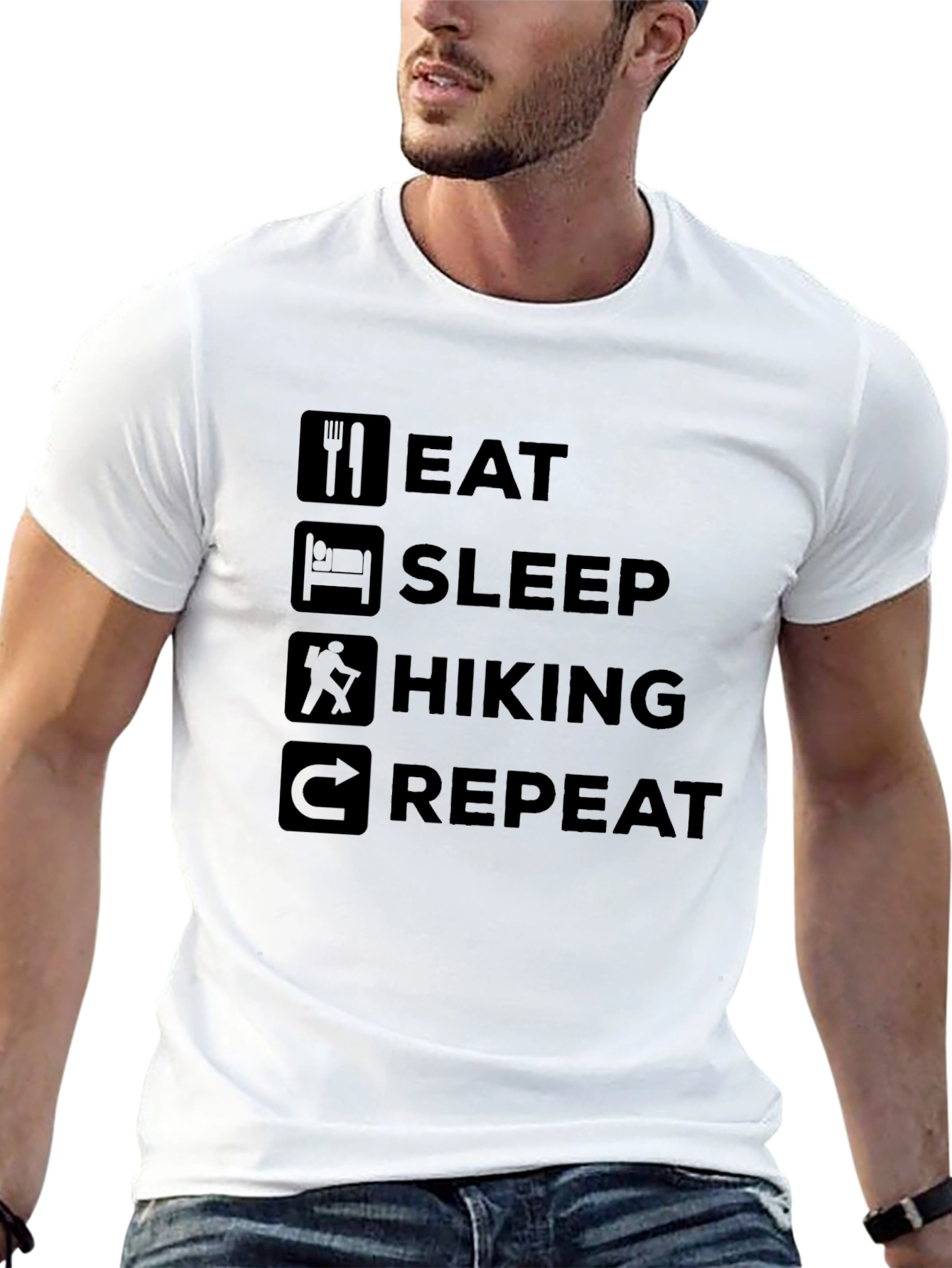 Eat Sleep Hiking Repeat Black Graphic Tee