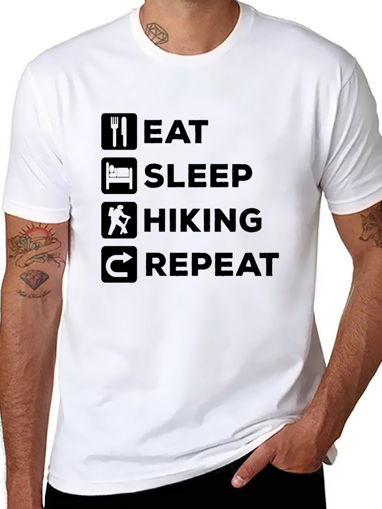 Eat Sleep Hiking Repeat Black Graphic Tee