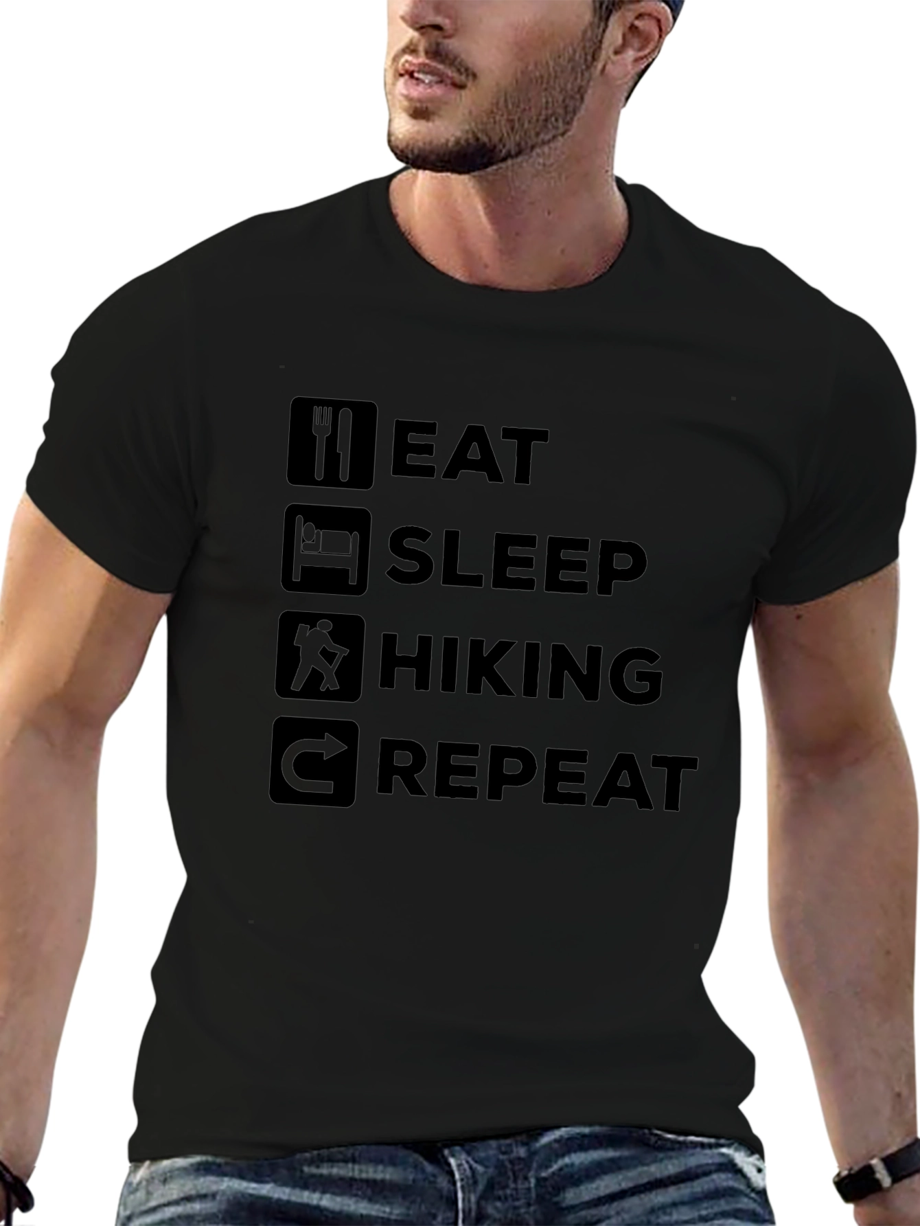 Eat Sleep Hiking Repeat Black Graphic Tee