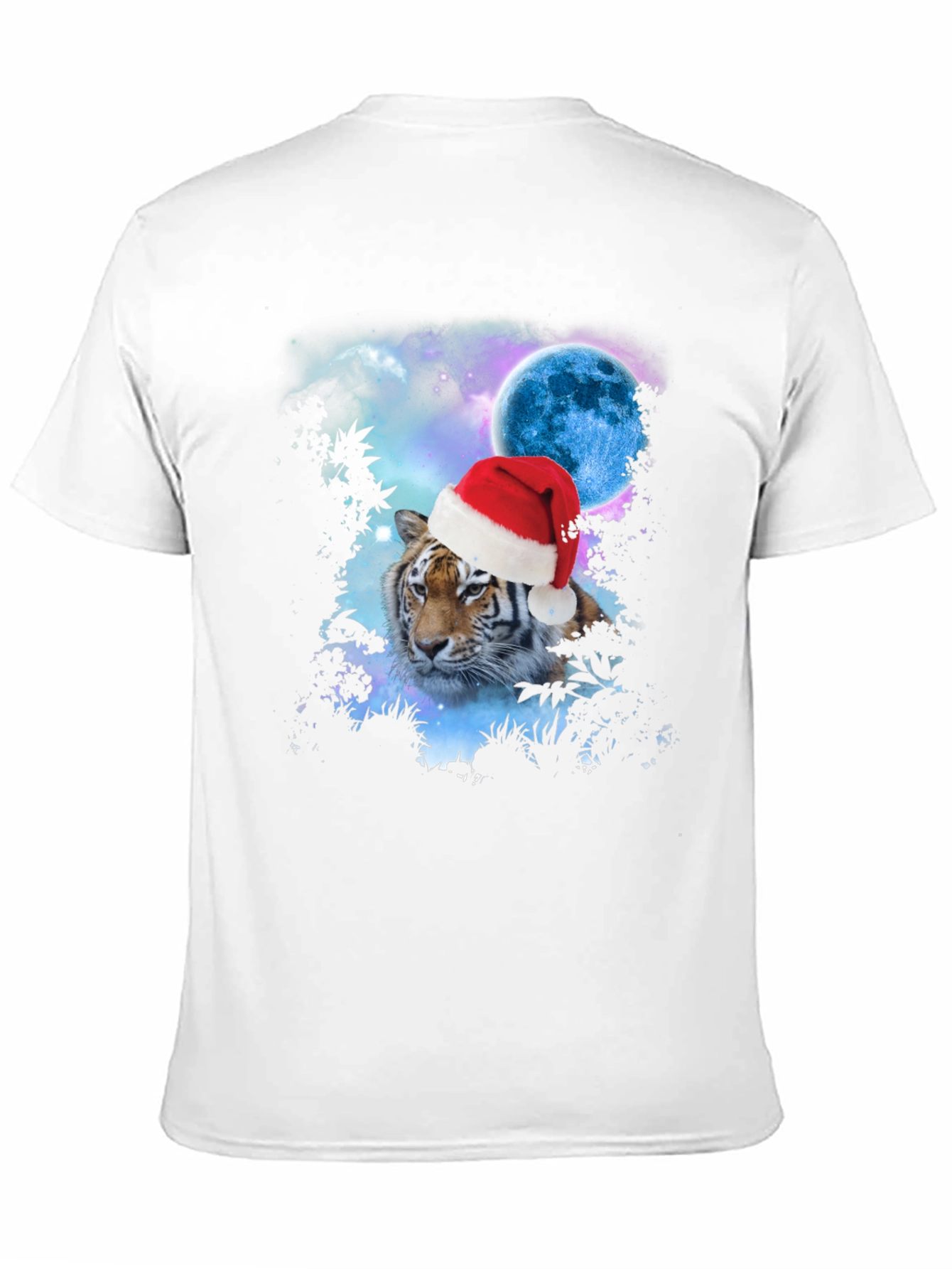 Tiger Santa Hat Galaxy Black T-Shirt