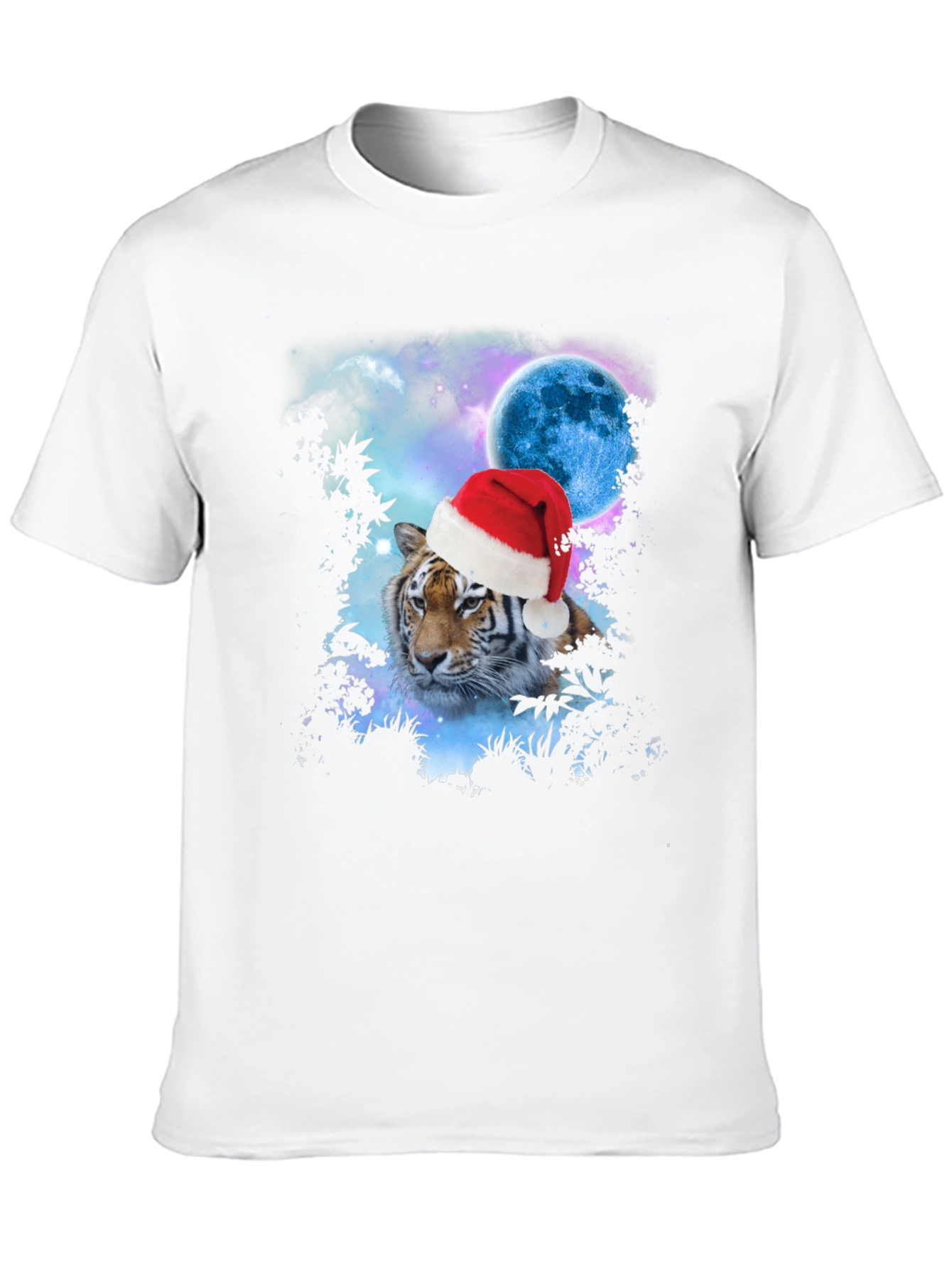 Tiger Santa Hat Galaxy Black T-Shirt