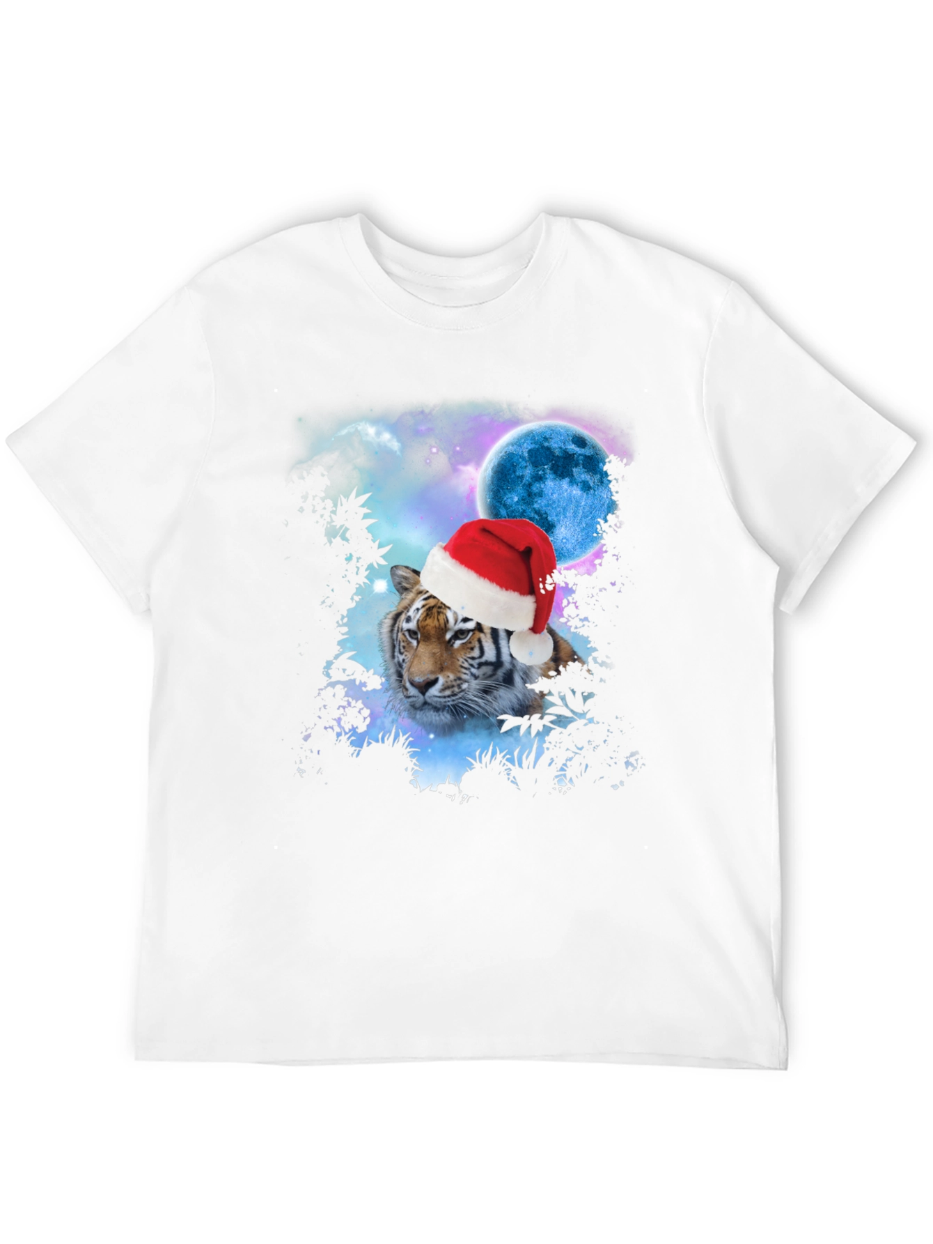 Tiger Santa Hat Galaxy Black T-Shirt