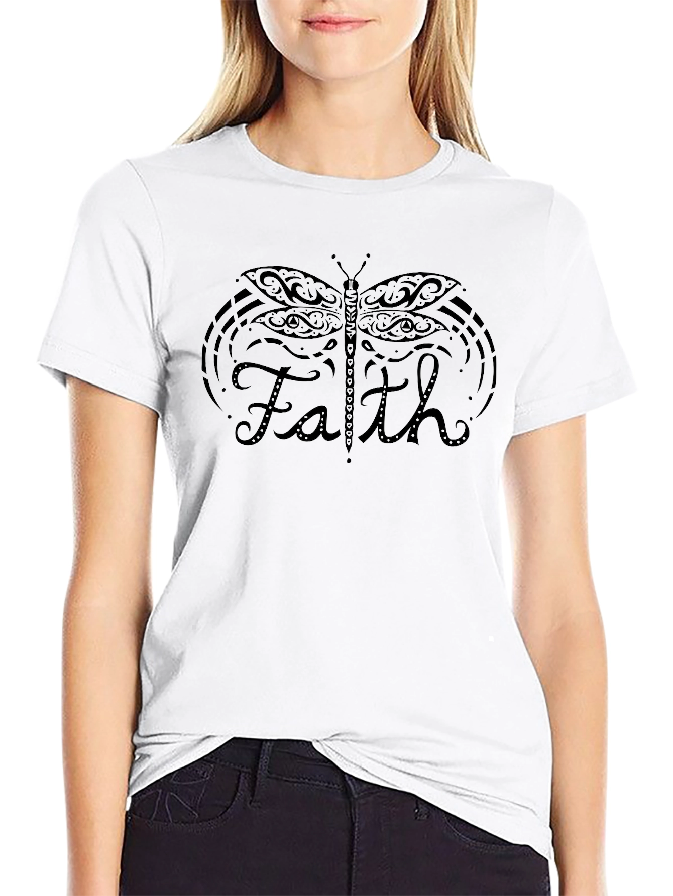 Faith Butterfly Graphic Tee - Soft Black T-Shirt