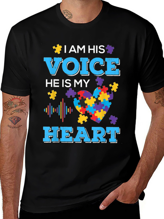 Autism Awareness I Am His Voice Puzzle Piece Heart T-Shirt