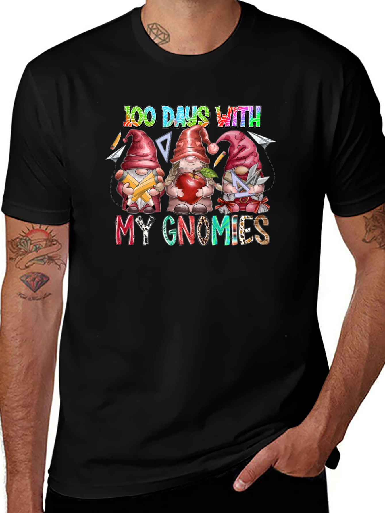 100 Days With My Gnomies Black T-Shirt