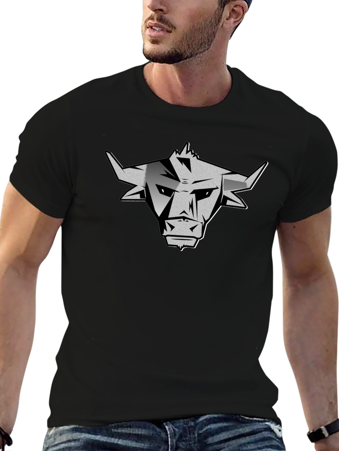 Mens Black Graphic Bull T-Shirt