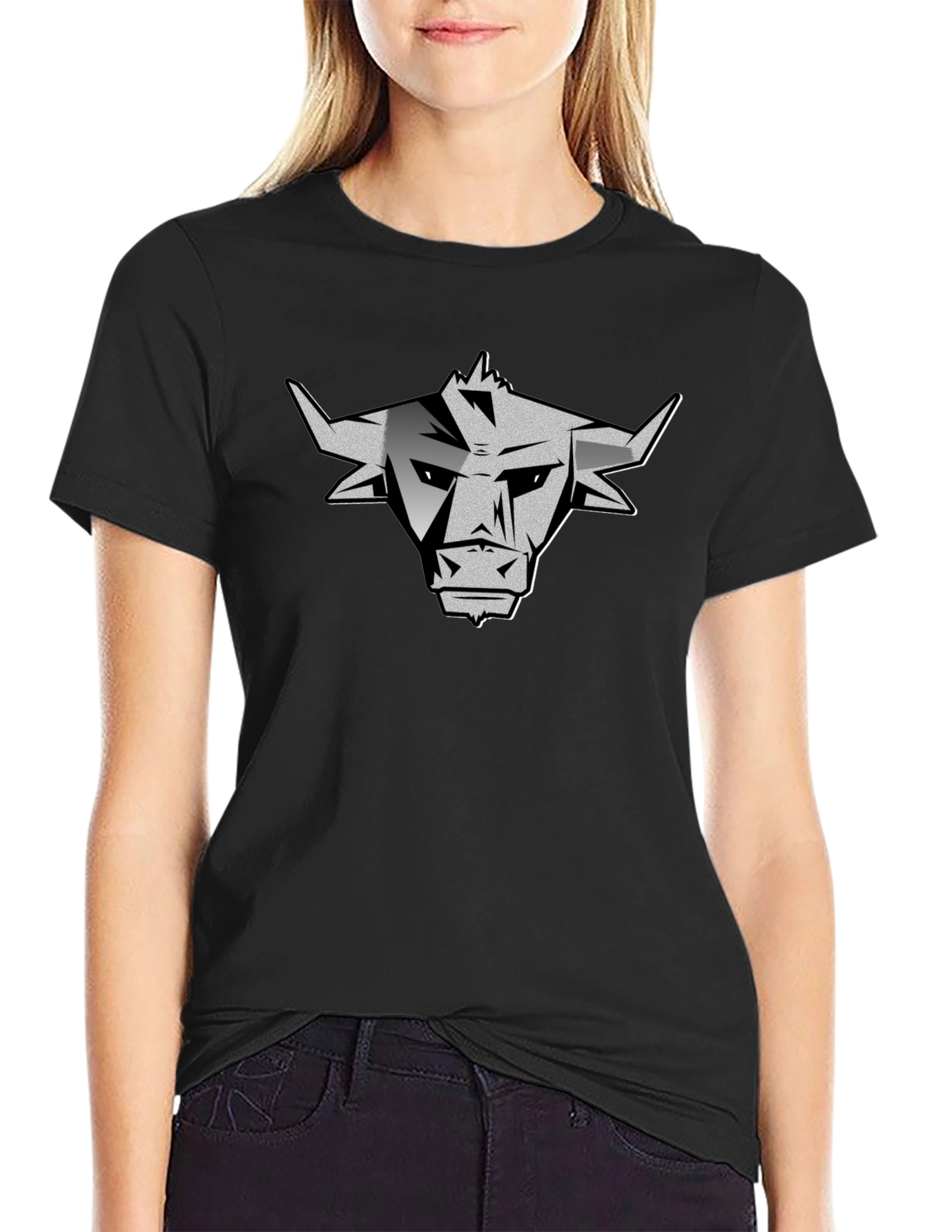 Mens Black Graphic Bull T-Shirt