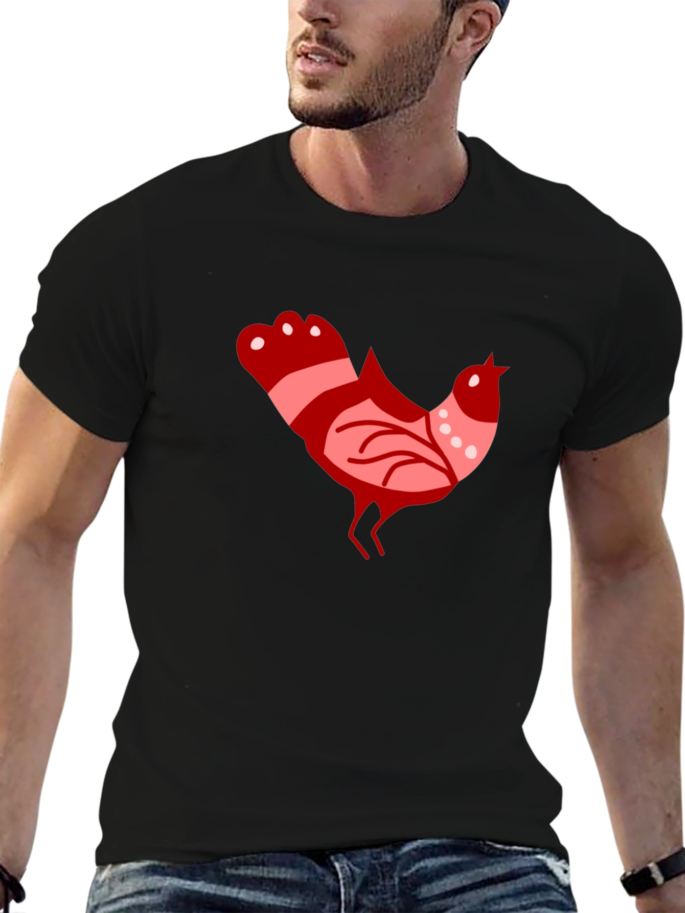Retro Rooster Graphic Tee - Black Cotton Casual Shirt