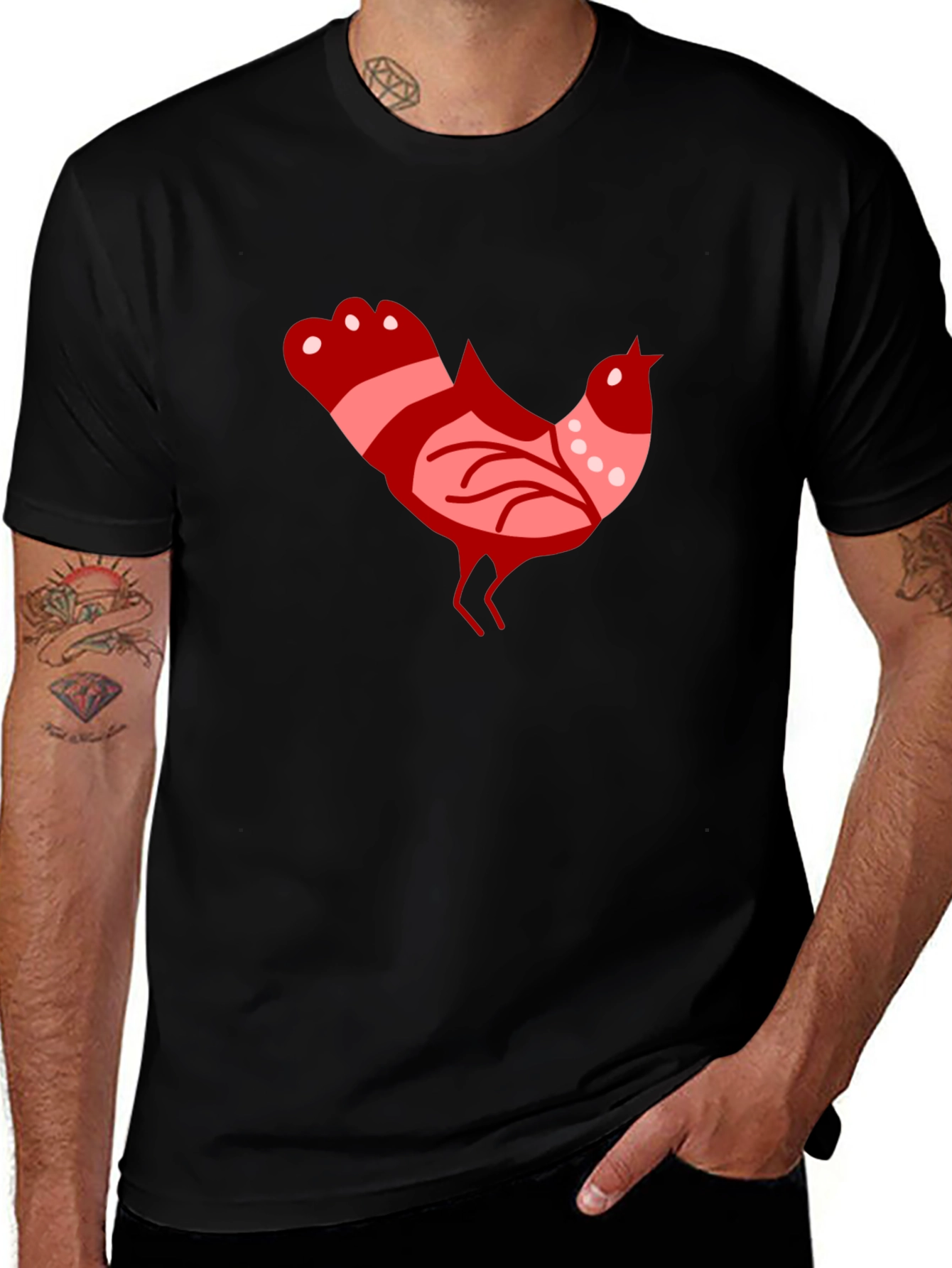 Retro Rooster Graphic Tee - Black Cotton Casual Shirt