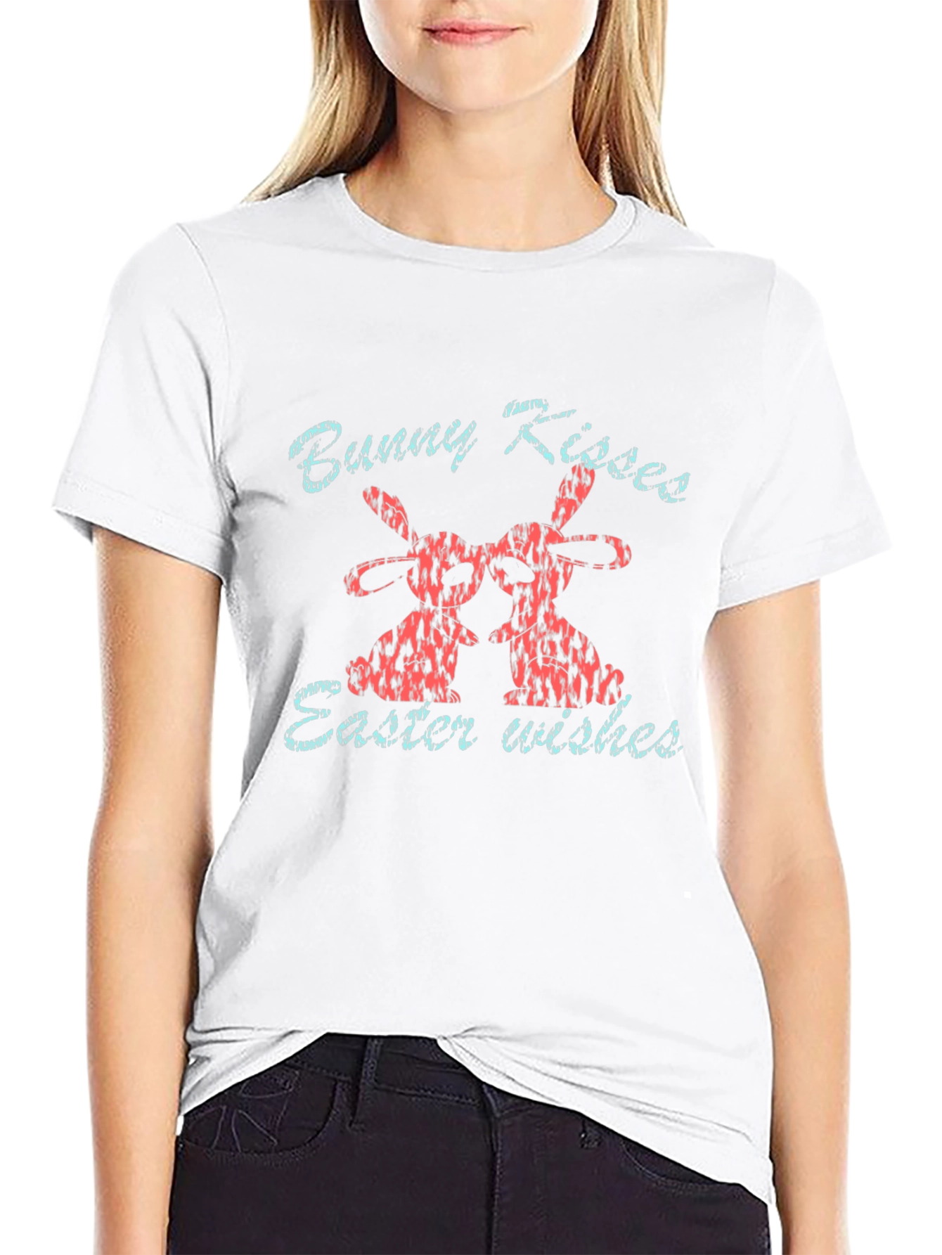 Bunny Kisses Easter Wishes Graphic T-Shirt
