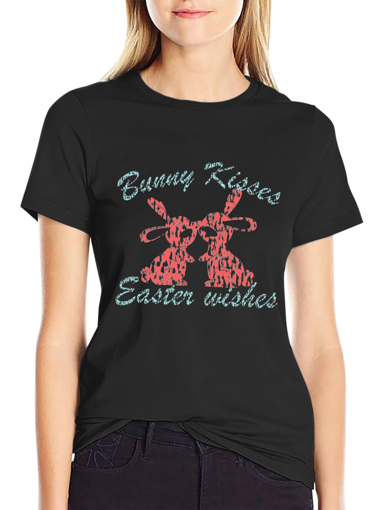 Bunny Kisses Easter Wishes Graphic T-Shirt