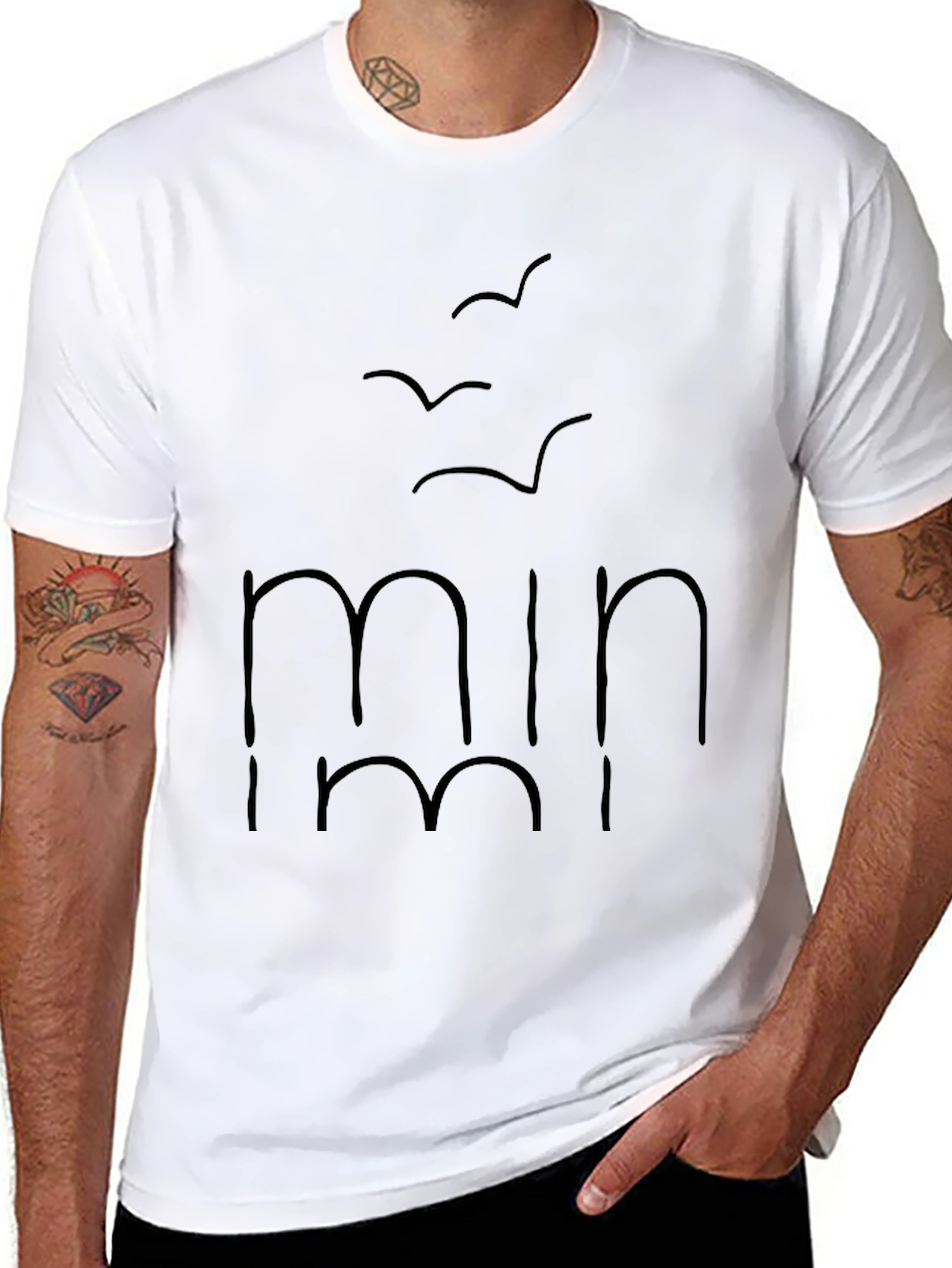 Minimalist Black T-Shirt with Bird Graphic Design