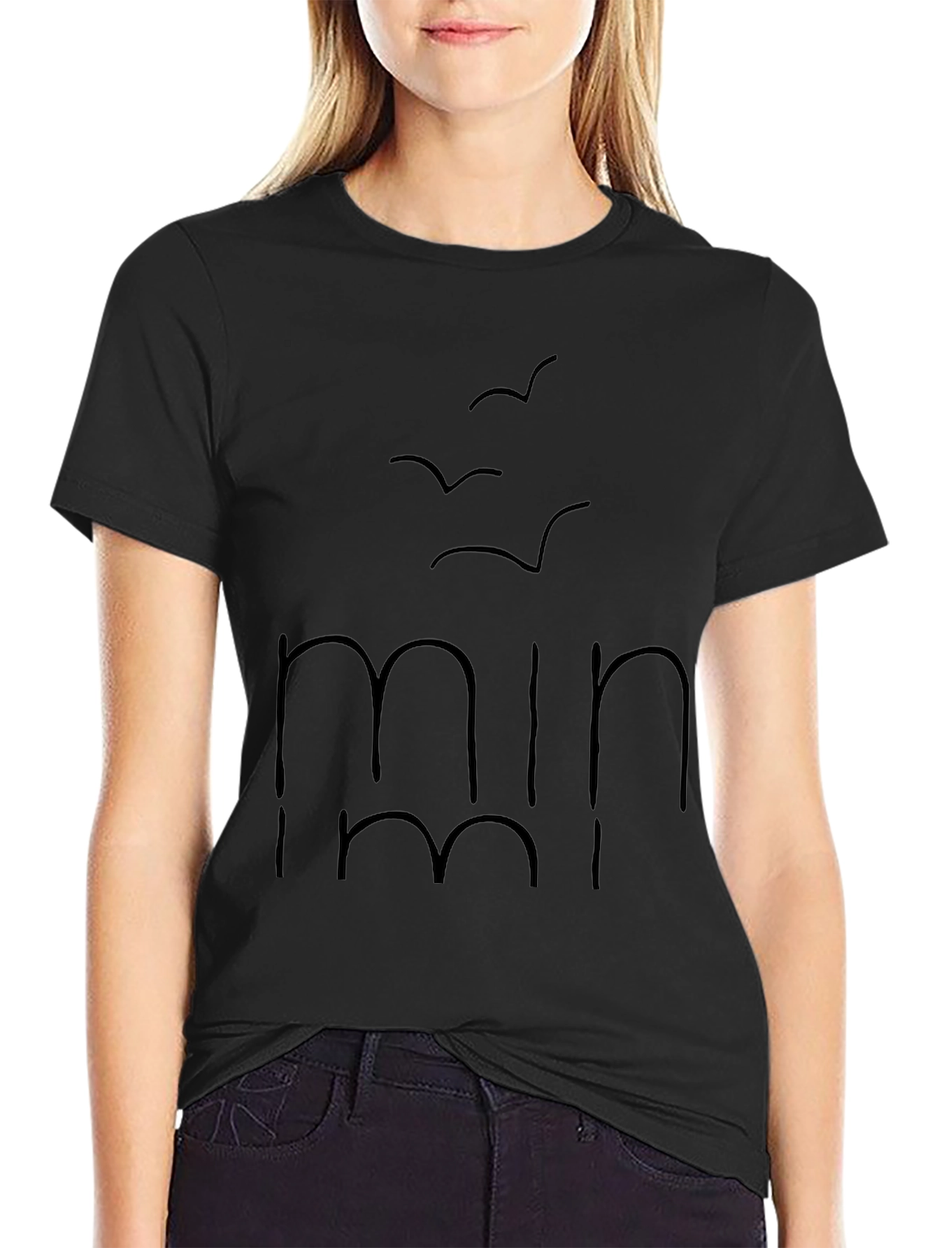 Minimalist Black T-Shirt with Bird Graphic Design