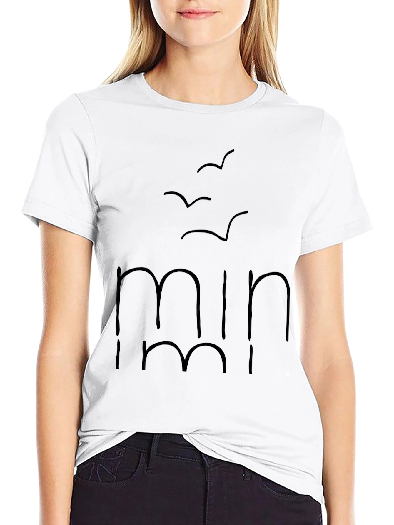 Minimalist Black T-Shirt with Bird Graphic Design
