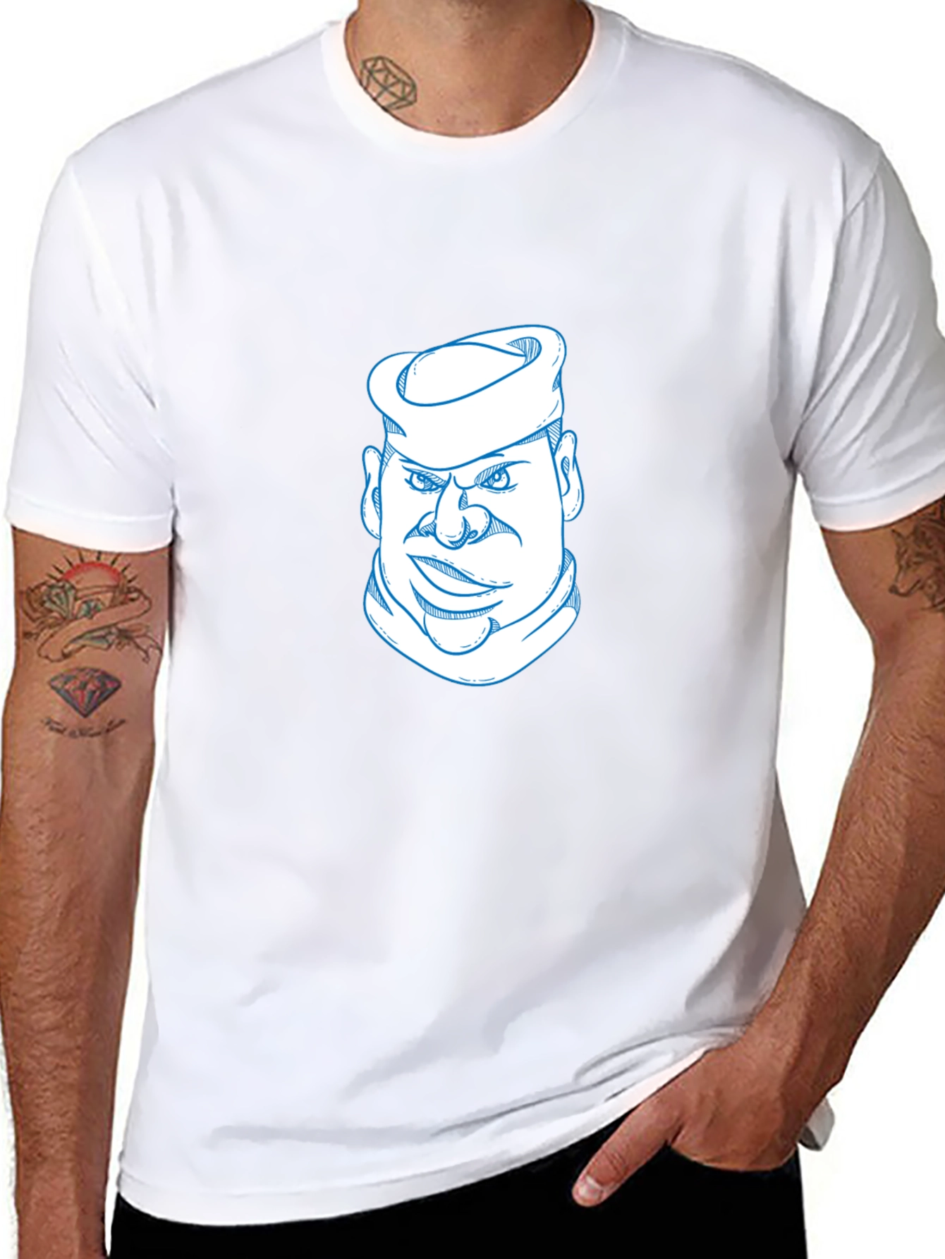 Cool Sailor Cartoon Graphic Tee - Black