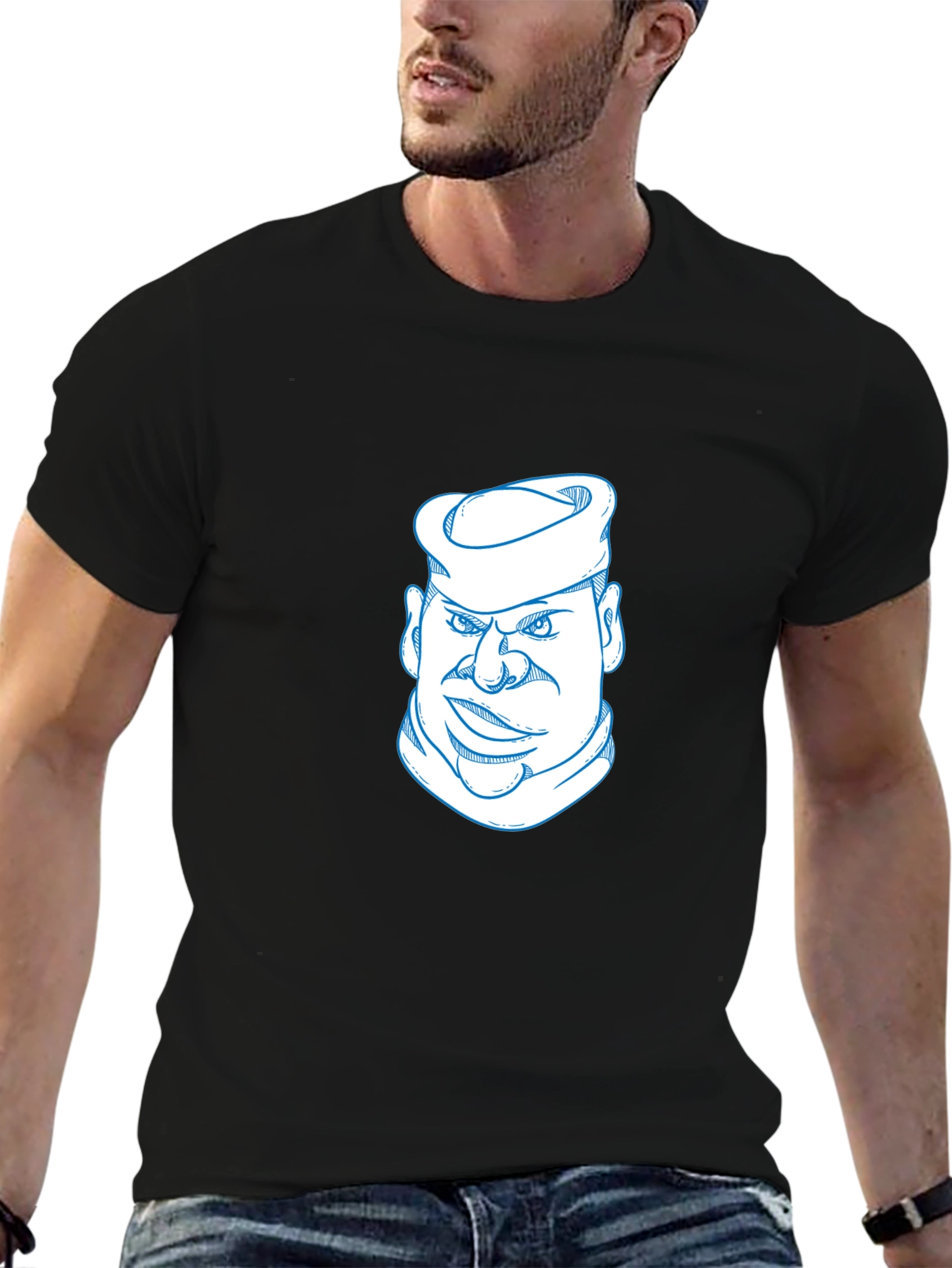 Cool Sailor Cartoon Graphic Tee - Black