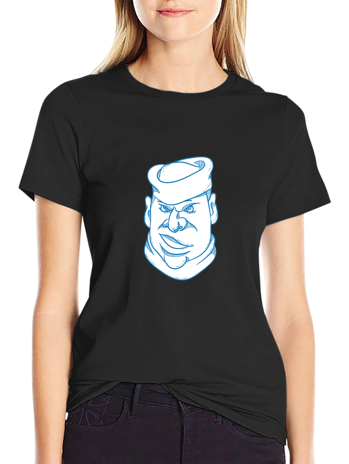 Cool Sailor Cartoon Graphic Tee - Black