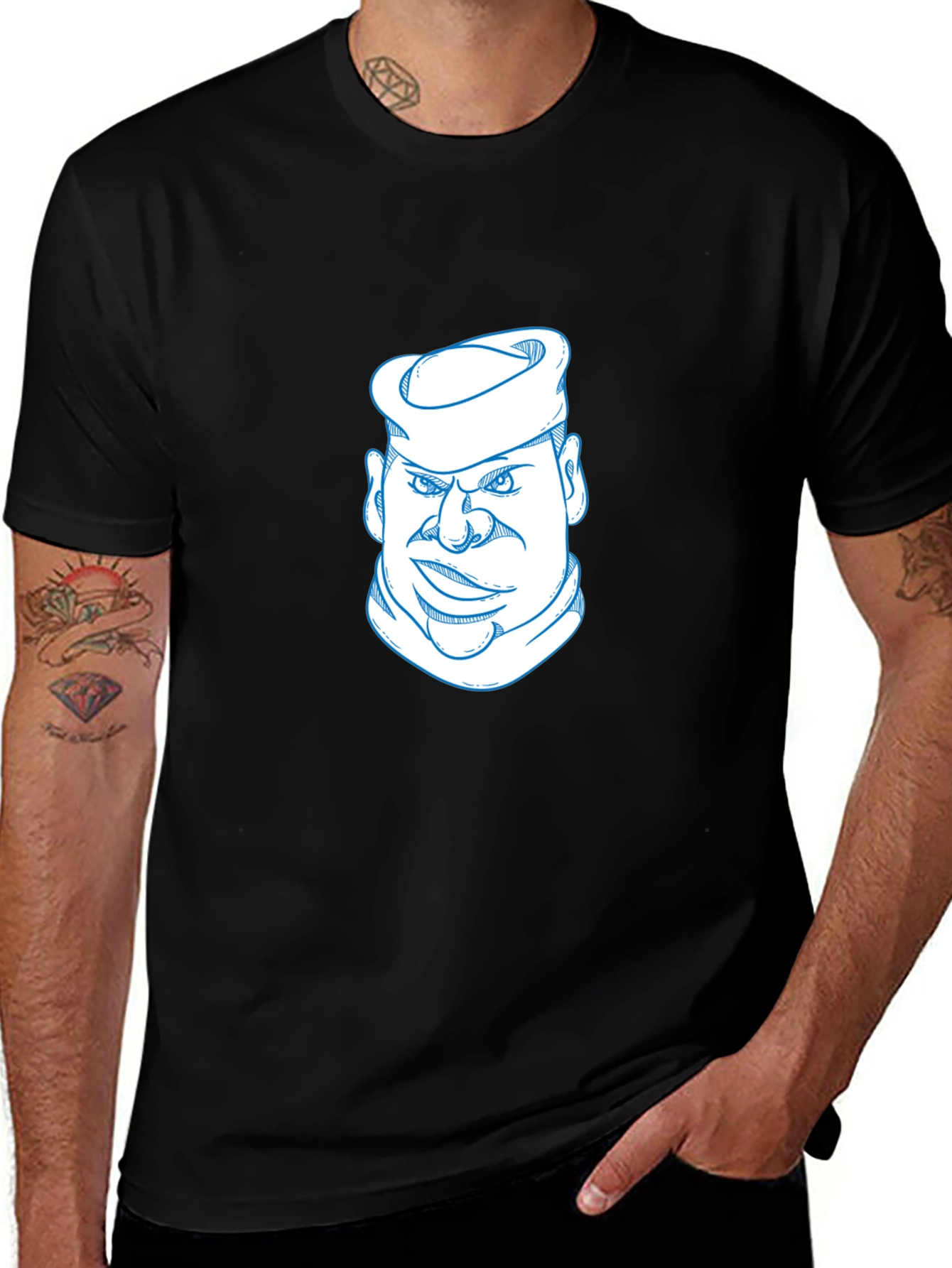 Cool Sailor Cartoon Graphic Tee - Black