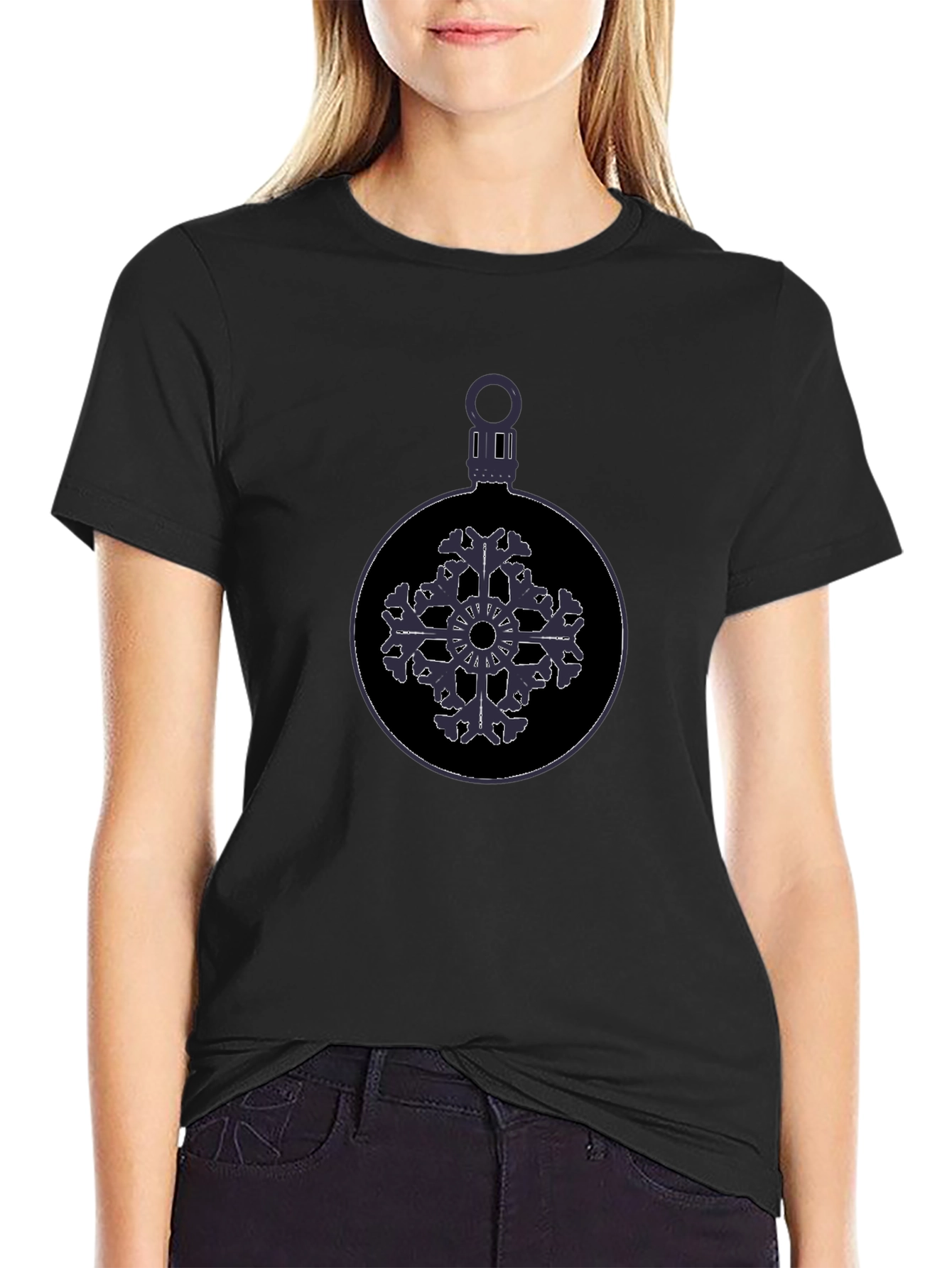 Festive Snowflake Ornament Graphic Tee - Black