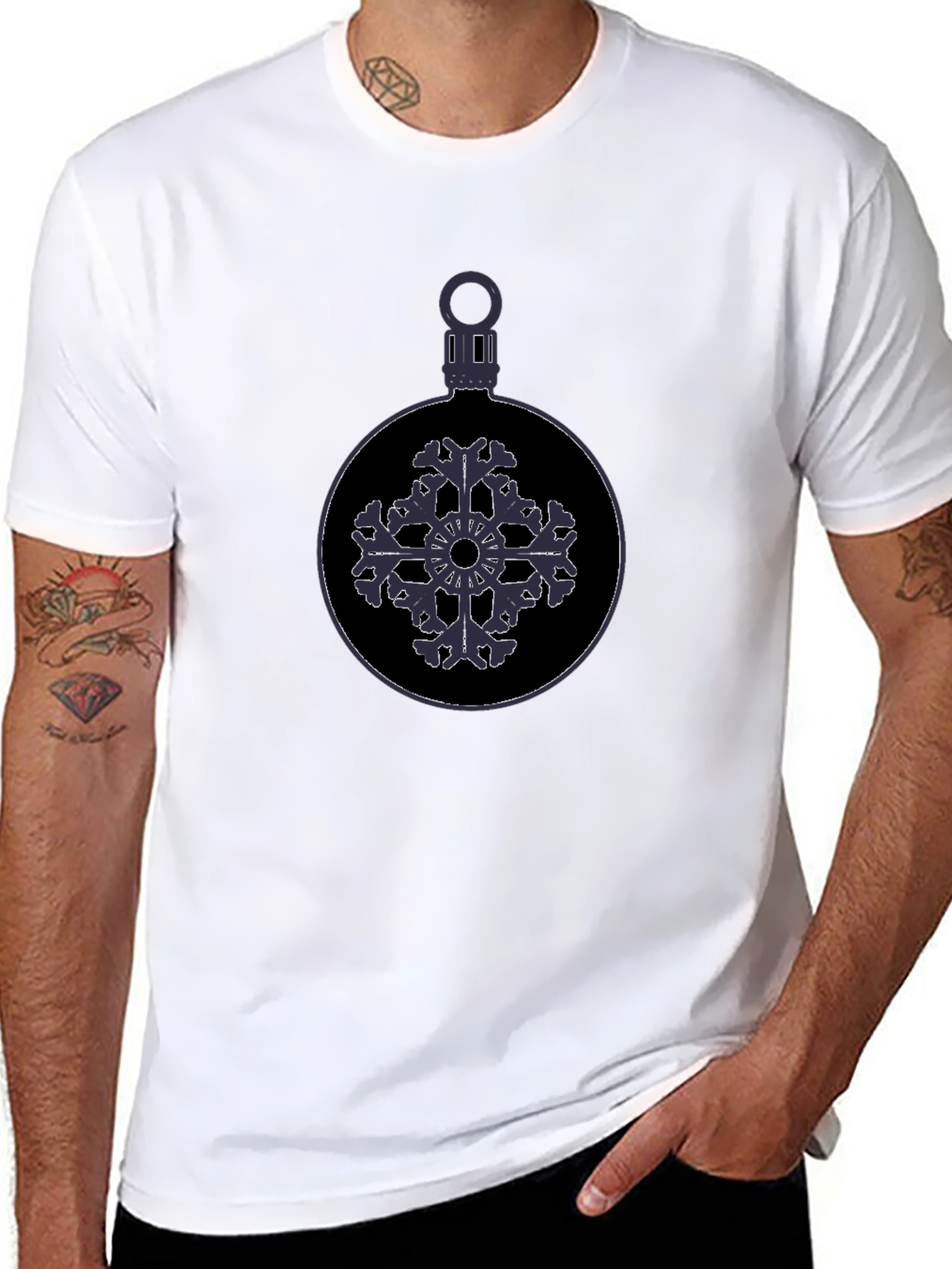 Festive Snowflake Ornament Graphic Tee - Black