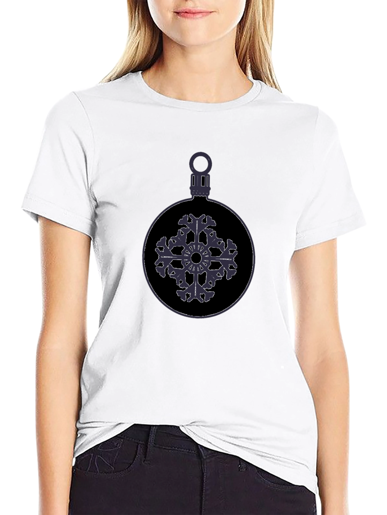 Festive Snowflake Ornament Graphic Tee - Black