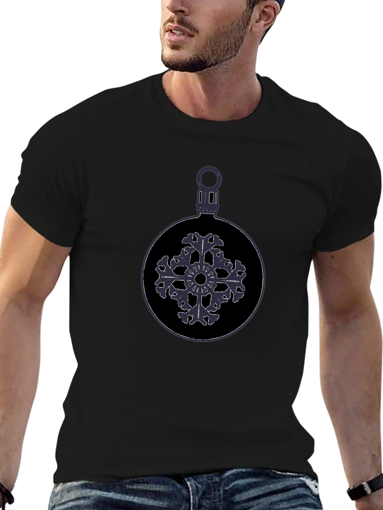 Festive Snowflake Ornament Graphic Tee - Black