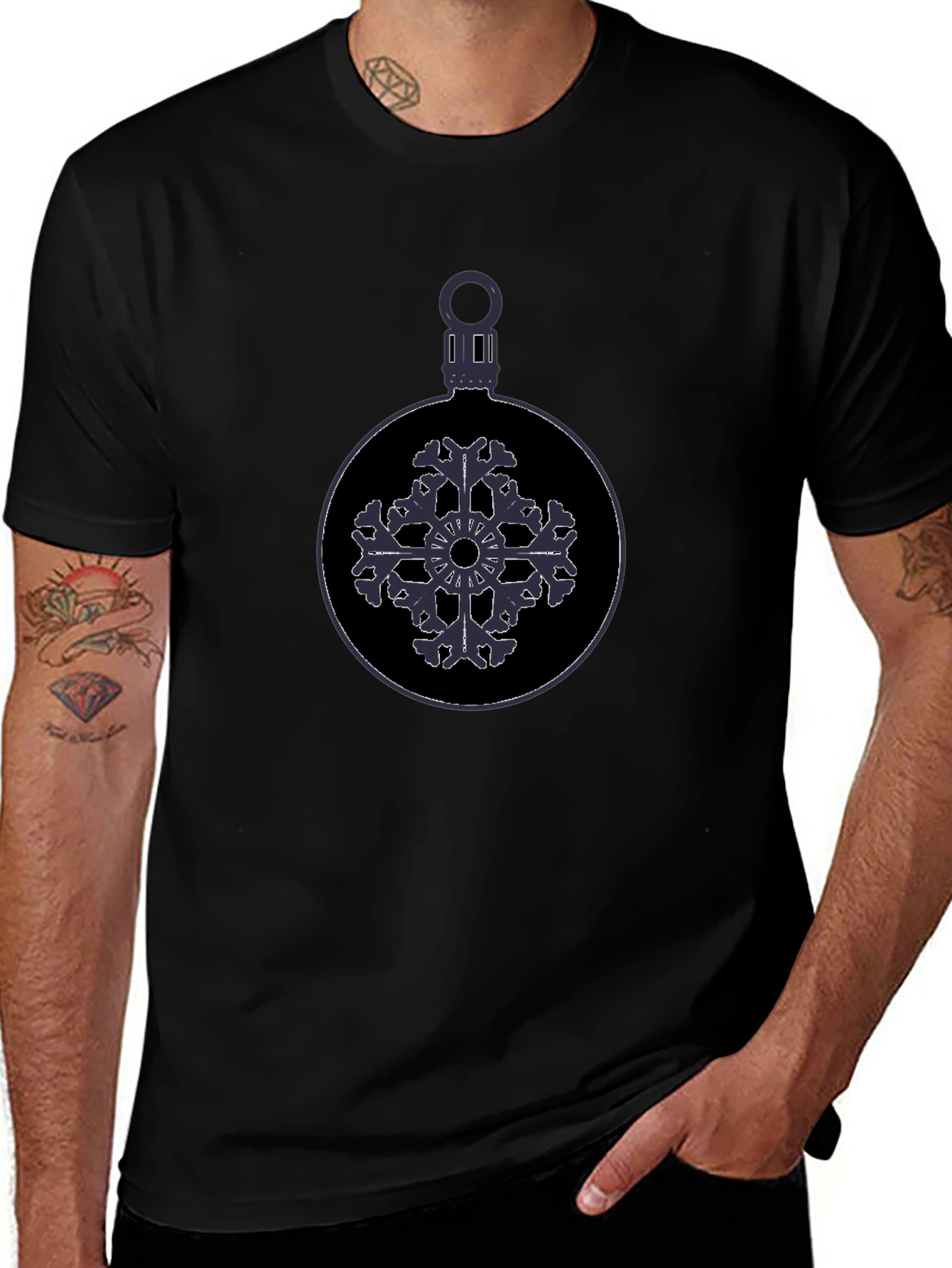 Festive Snowflake Ornament Graphic Tee - Black