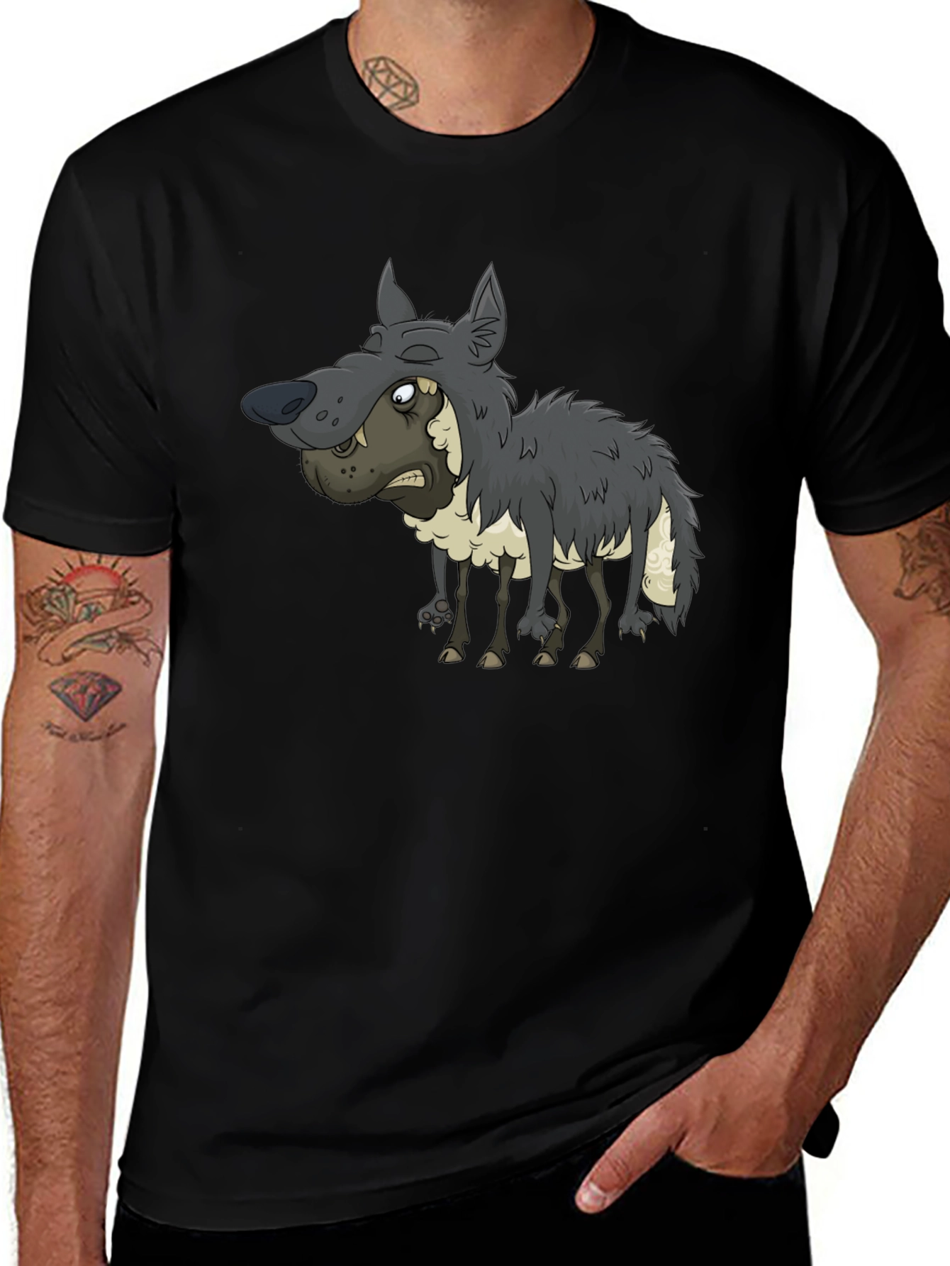 Funny Cartoon Wolf Graphic T-Shirt