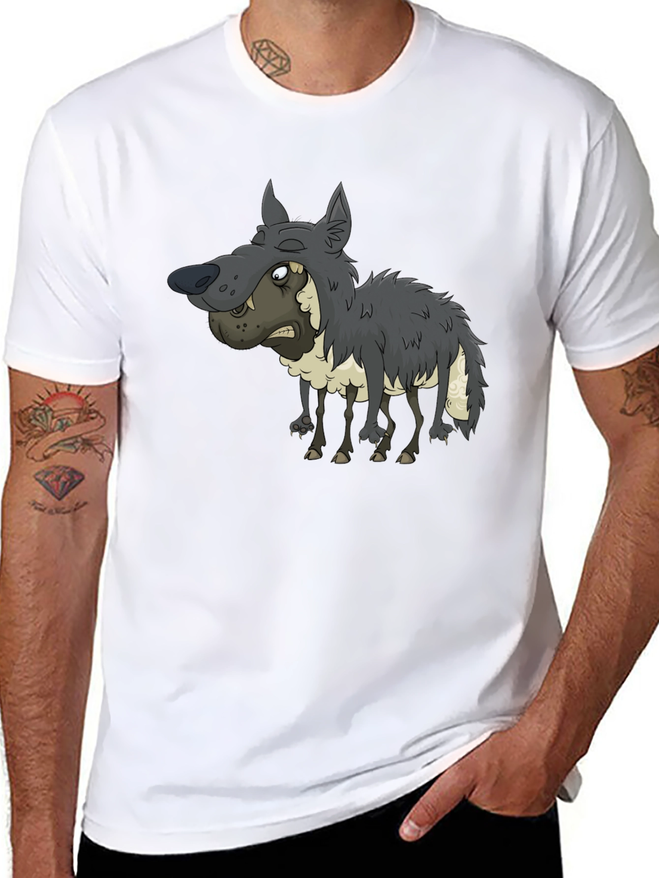 Funny Cartoon Wolf Graphic T-Shirt