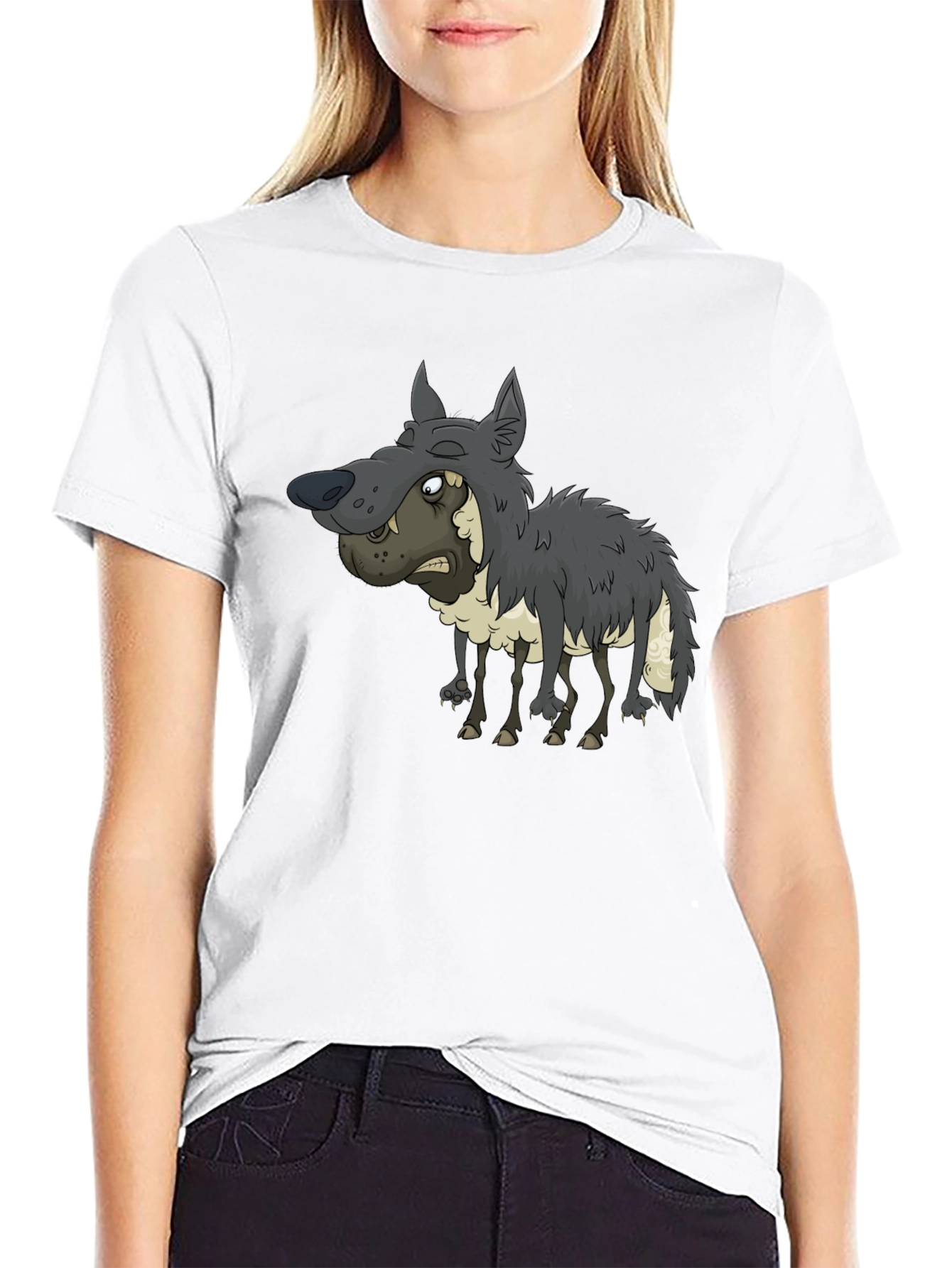 Funny Cartoon Wolf Graphic T-Shirt