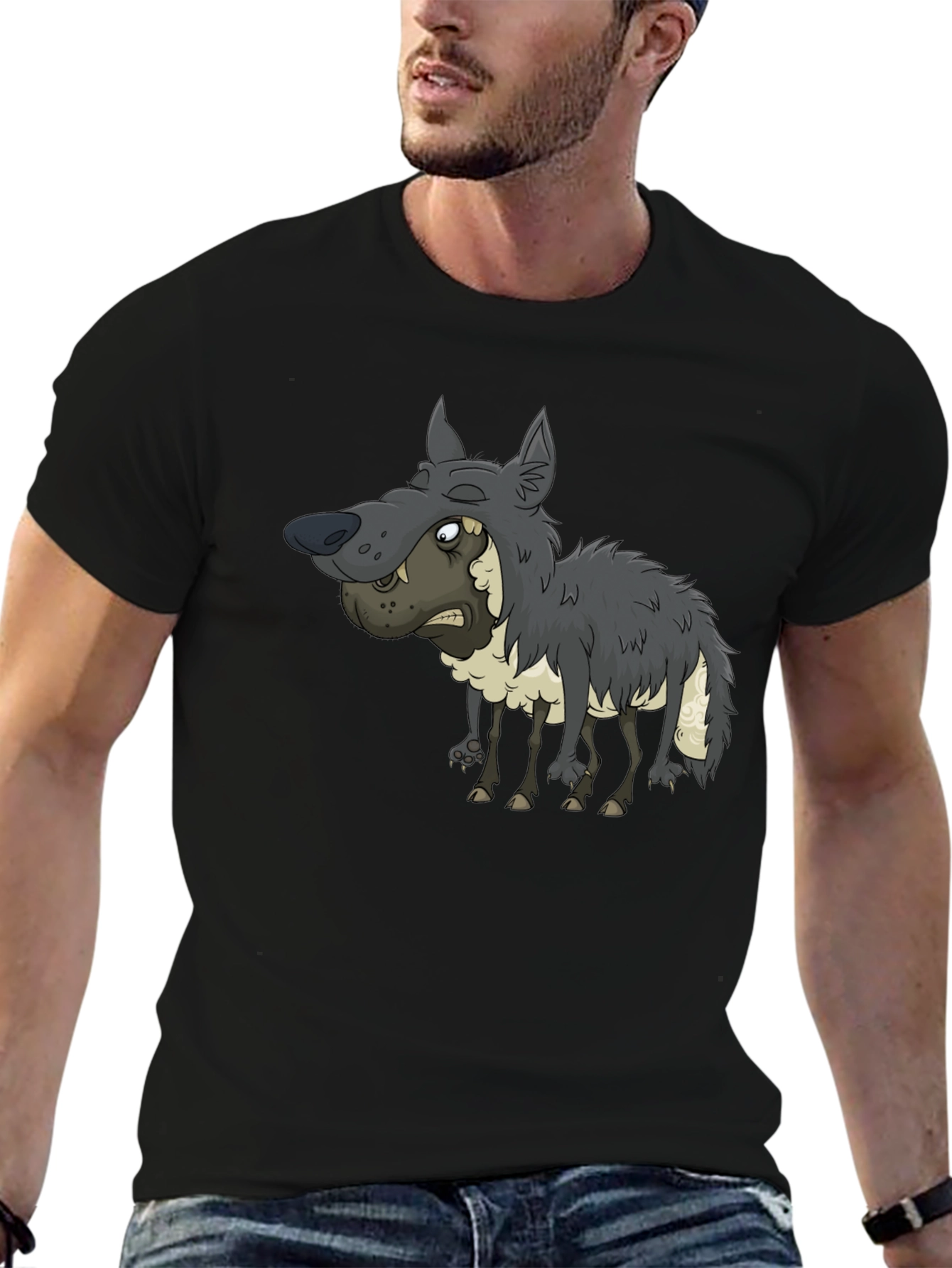 Funny Cartoon Wolf Graphic T-Shirt