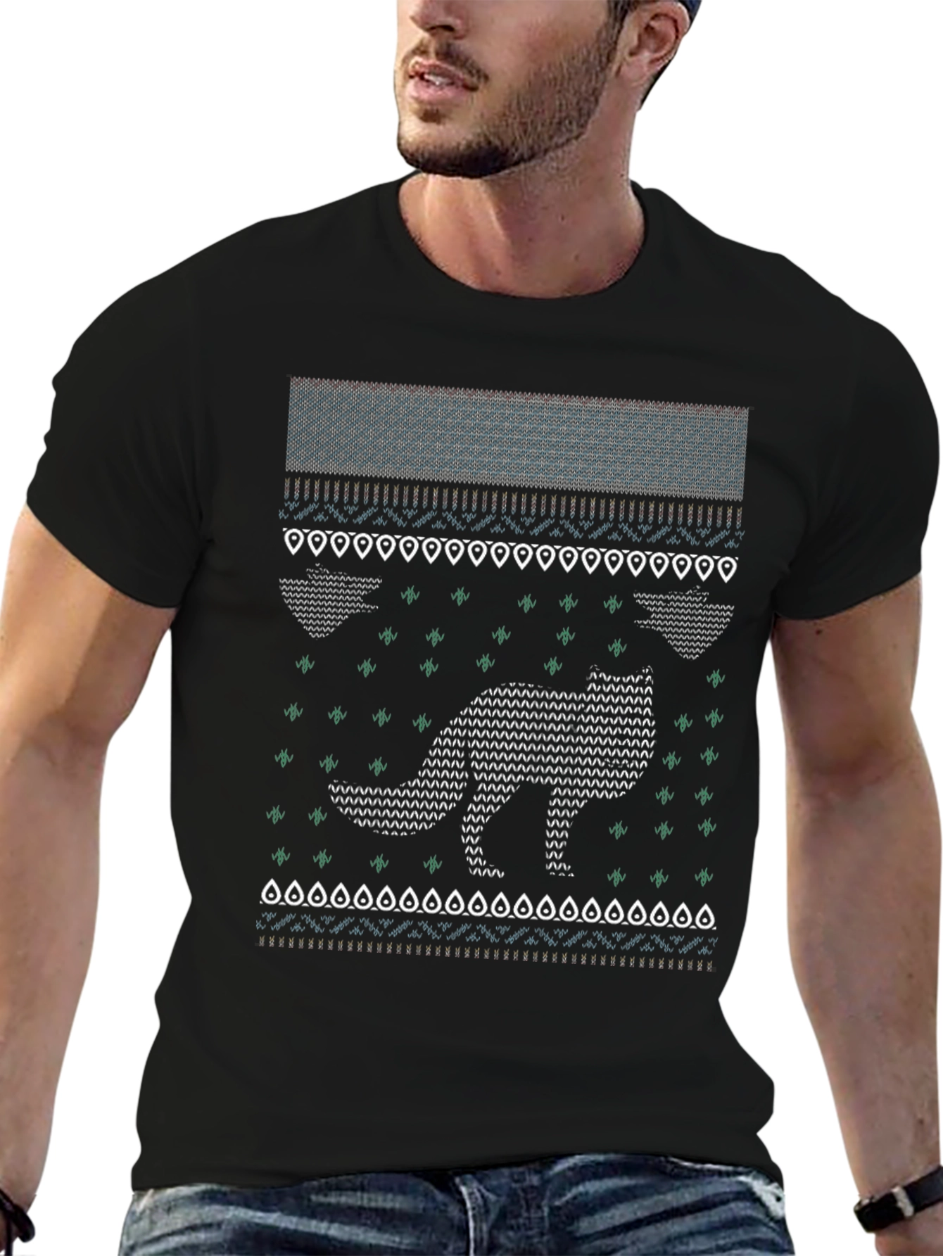 Festive Fox Knit Style T-Shirt
