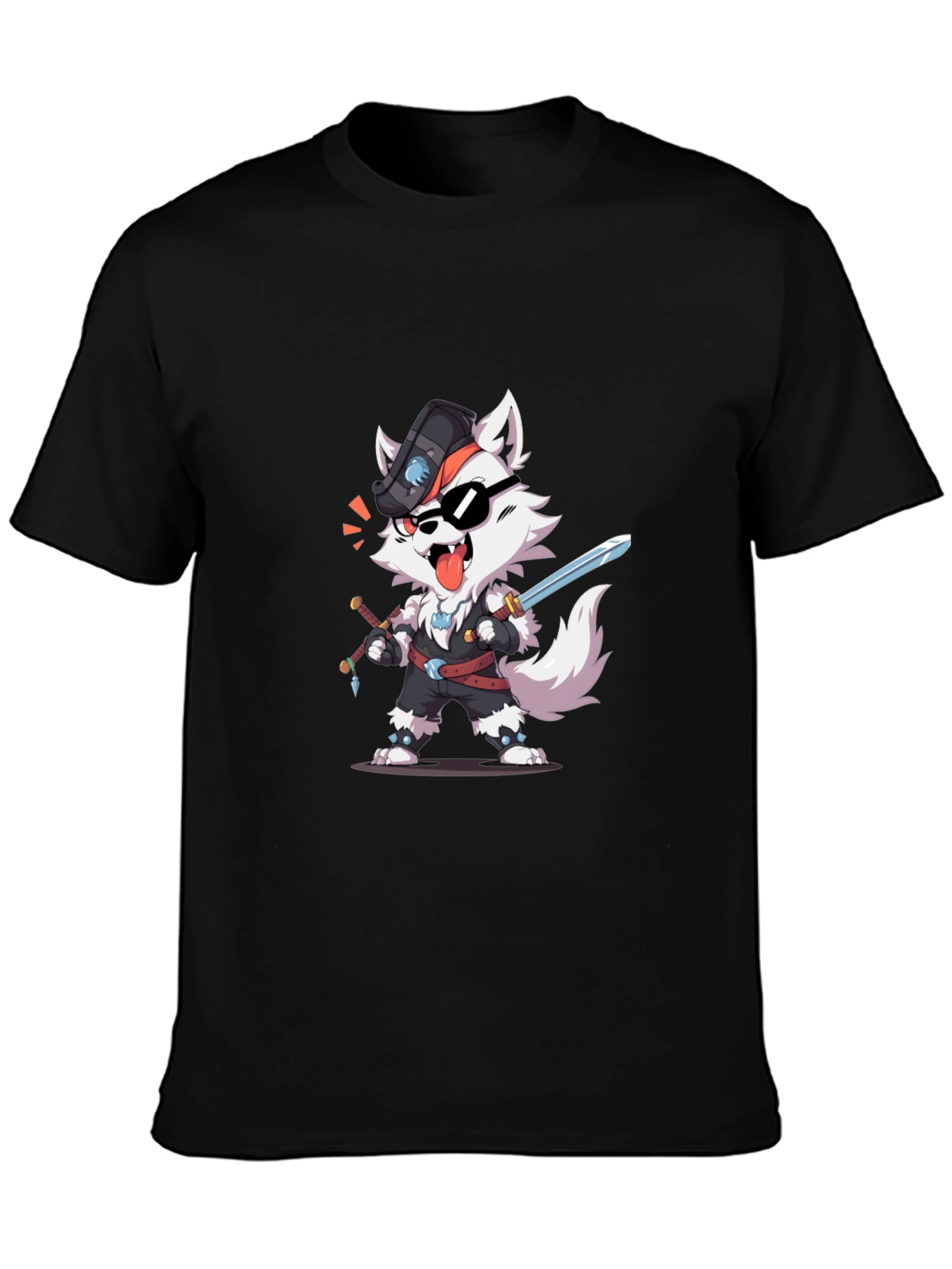 Cool Cartoon Wolf Pirate Graphic T-Shirt
