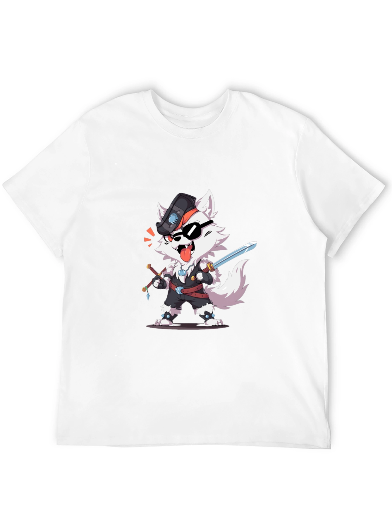 Cool Cartoon Wolf Pirate Graphic T-Shirt