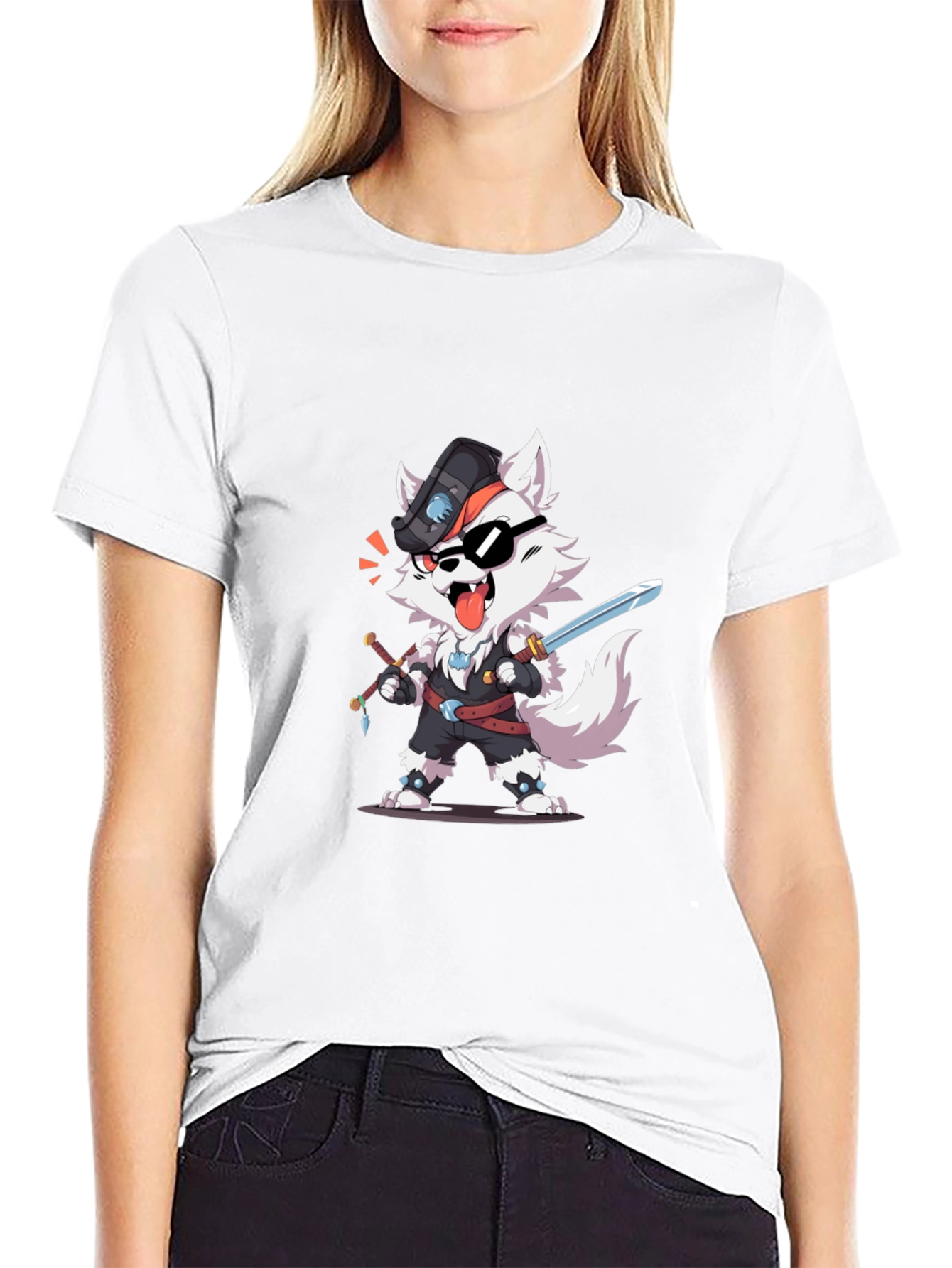 Cool Cartoon Wolf Pirate Graphic T-Shirt