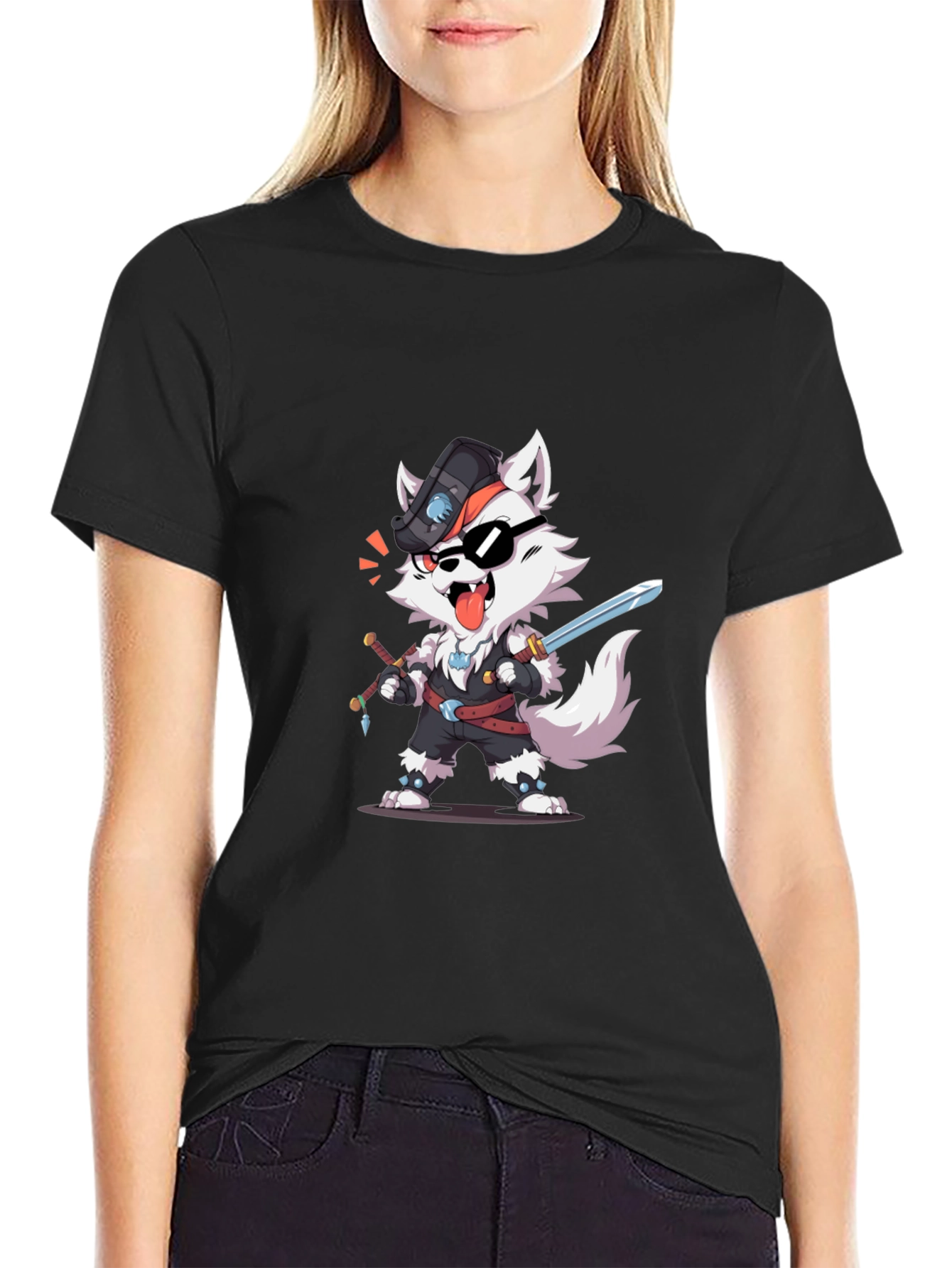 Cool Cartoon Wolf Pirate Graphic T-Shirt