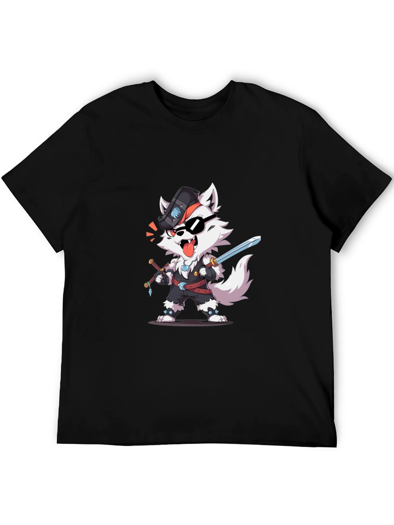 Cool Cartoon Wolf Pirate Graphic T-Shirt