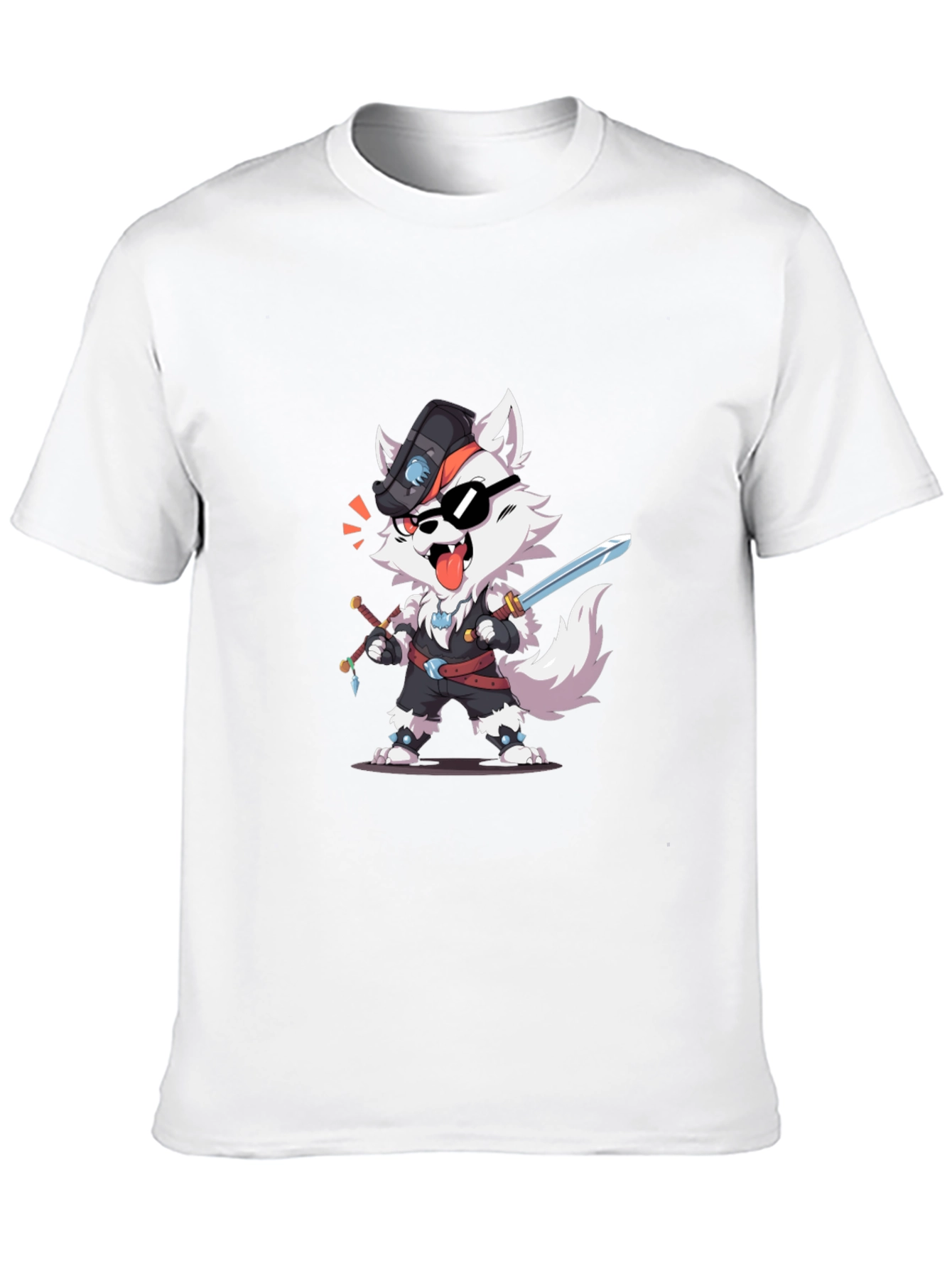 Cool Cartoon Wolf Pirate Graphic T-Shirt