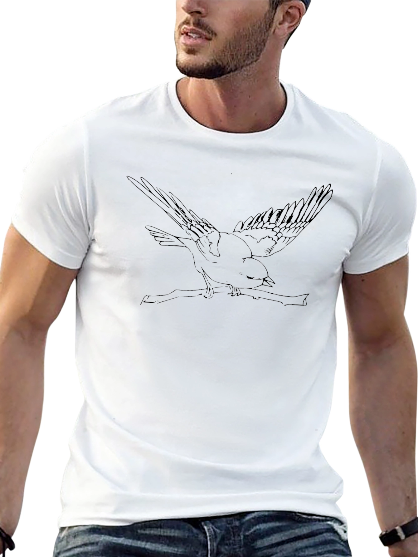 Bird on Branch Graphic Tee - Black Cotton Blend