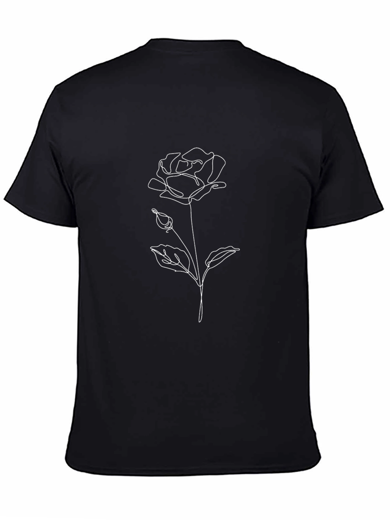 Minimalist Rose Line Art T-Shirt - Black