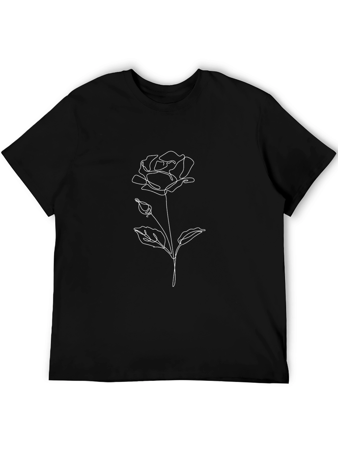 Minimalist Rose Line Art T-Shirt - Black