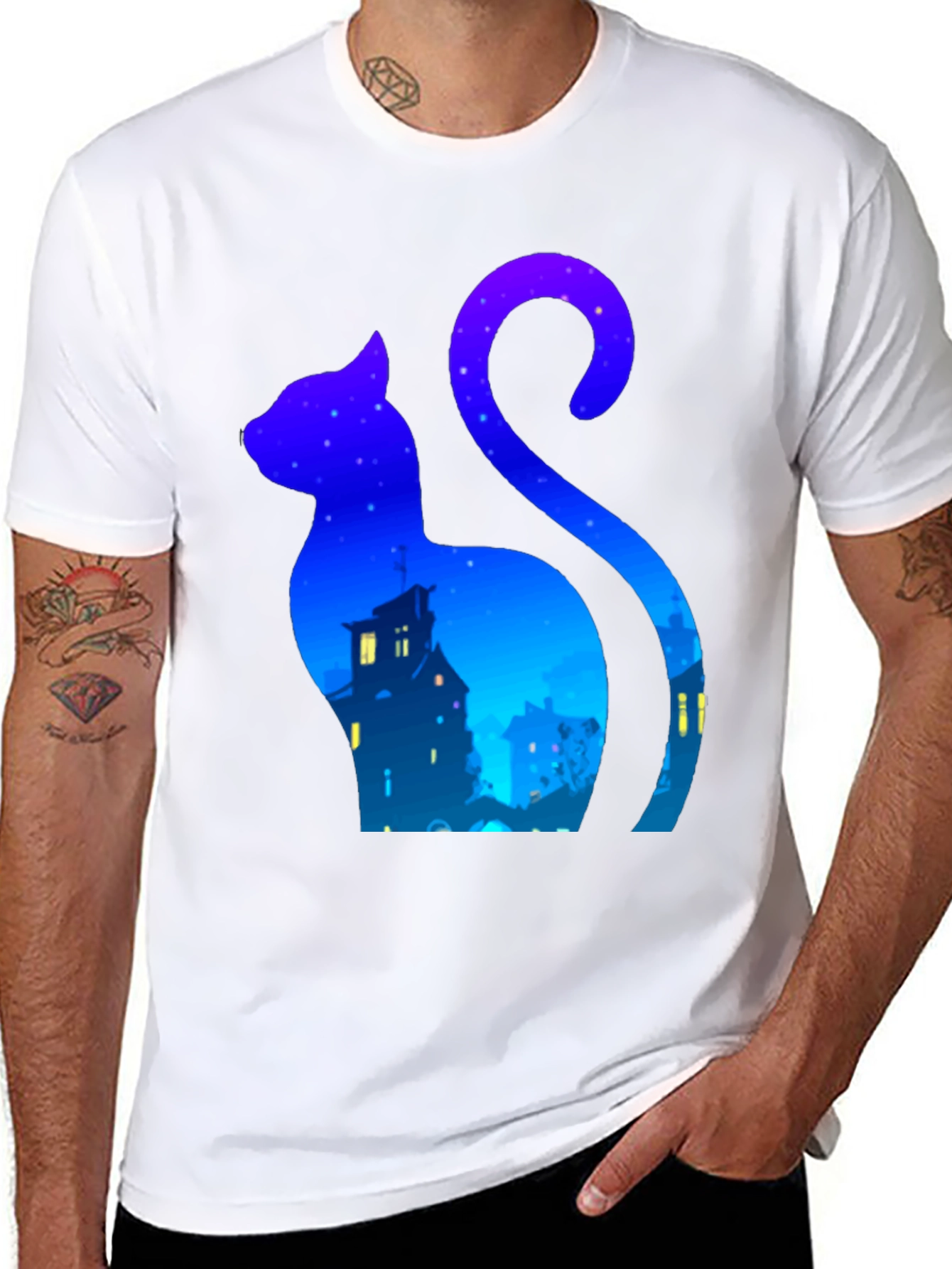 Night Cat Silhouette T-Shirt