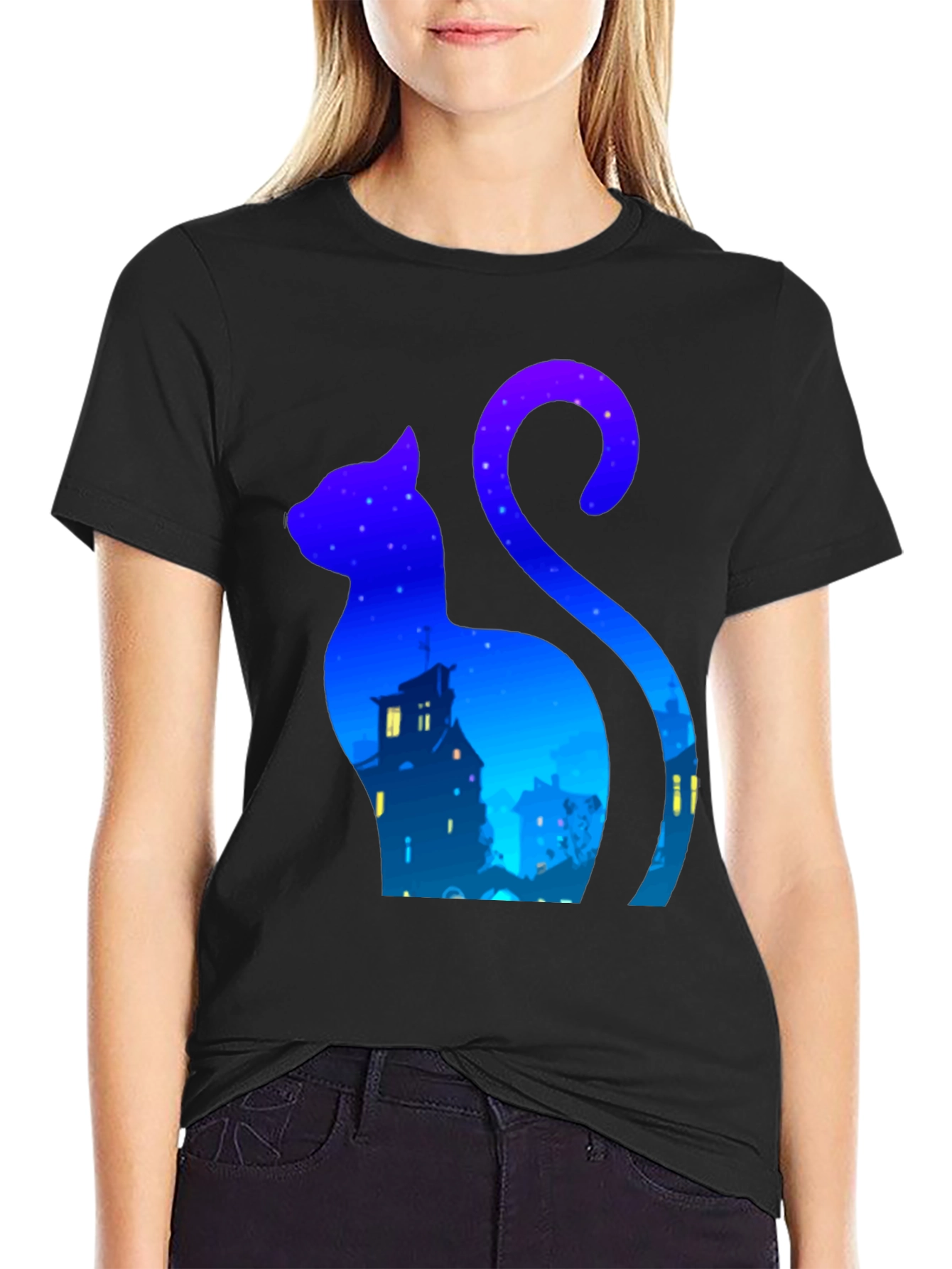 Night Cat Silhouette T-Shirt