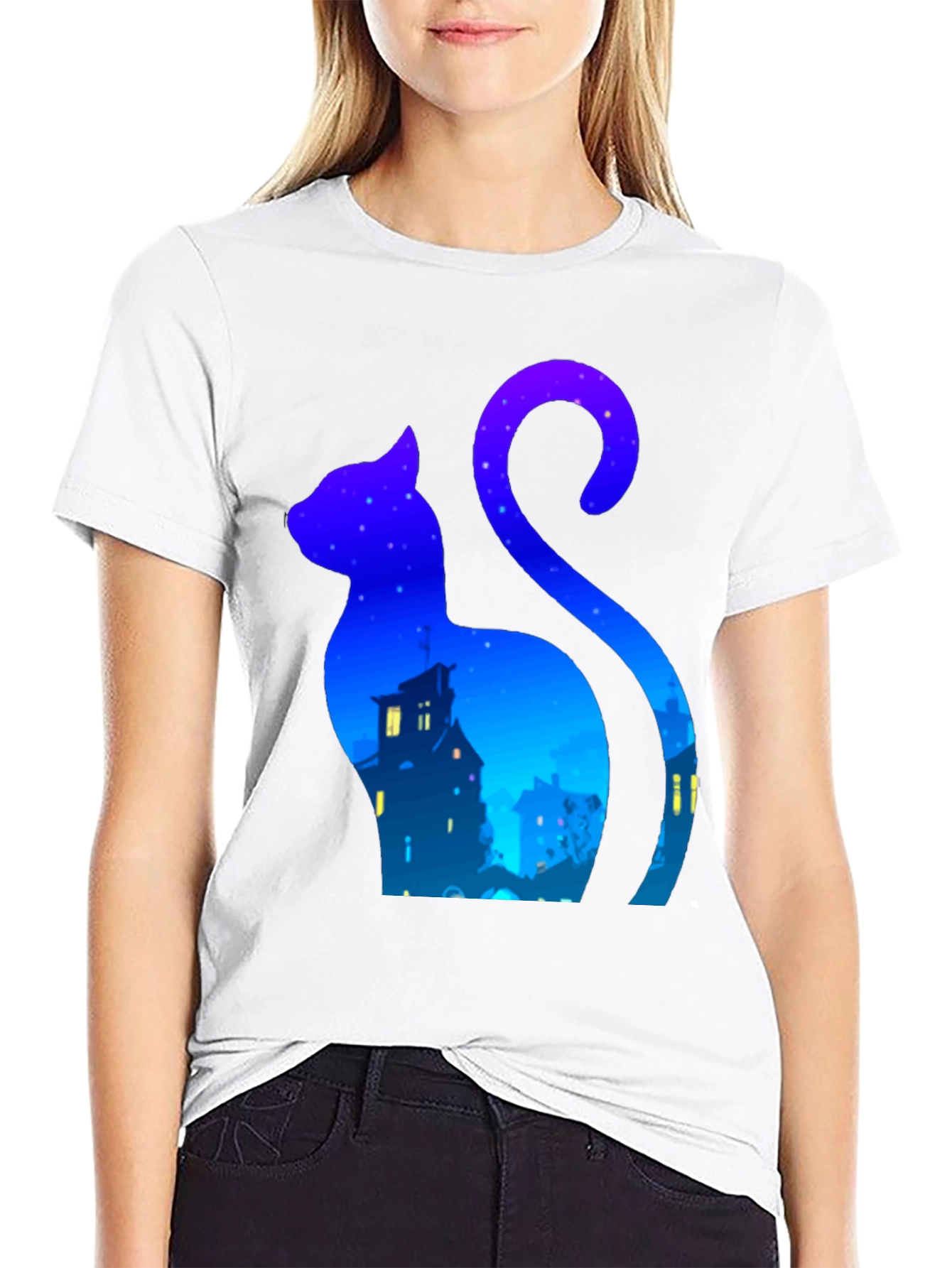 Night Cat Silhouette T-Shirt