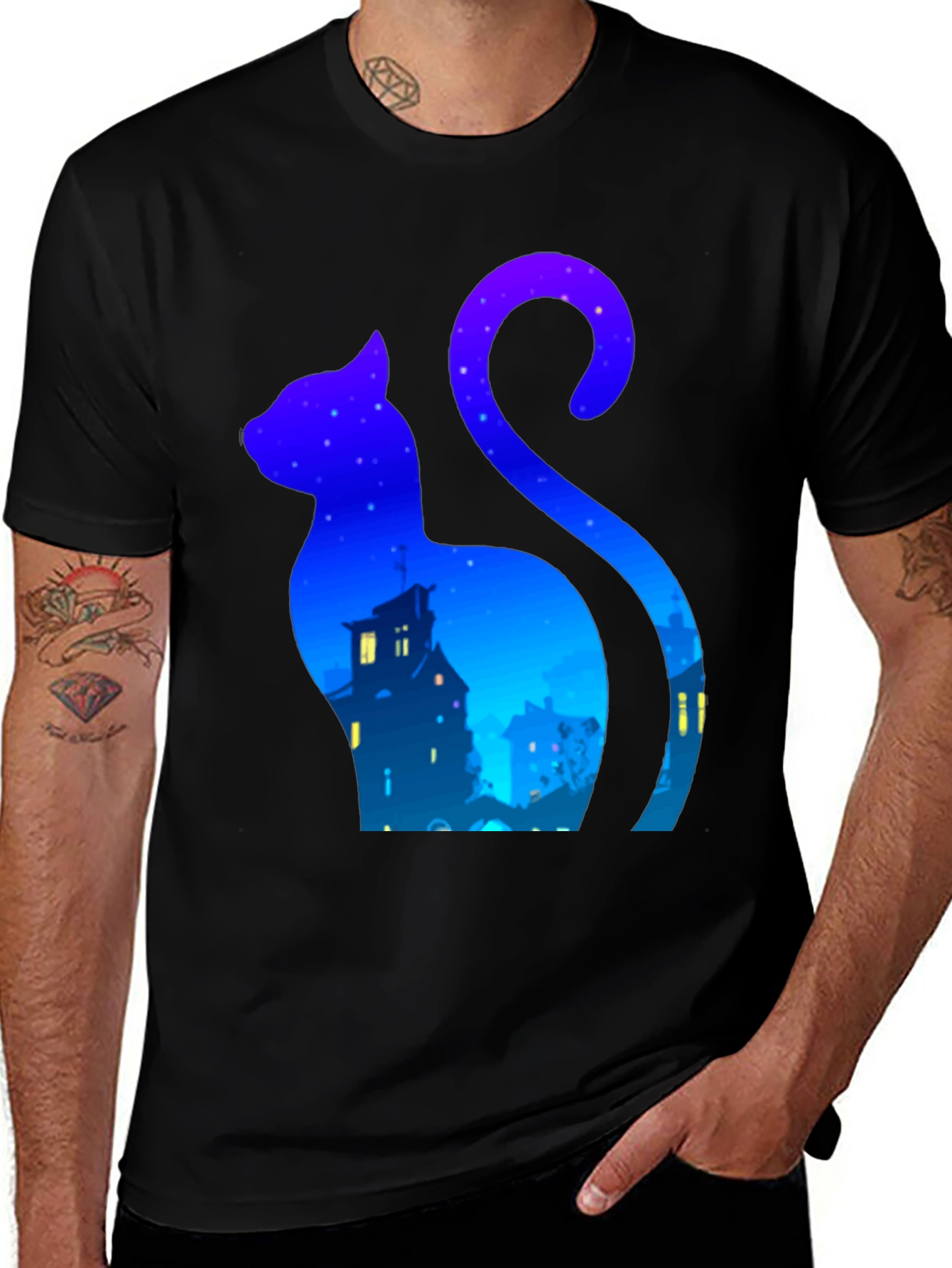 Night Cat Silhouette T-Shirt