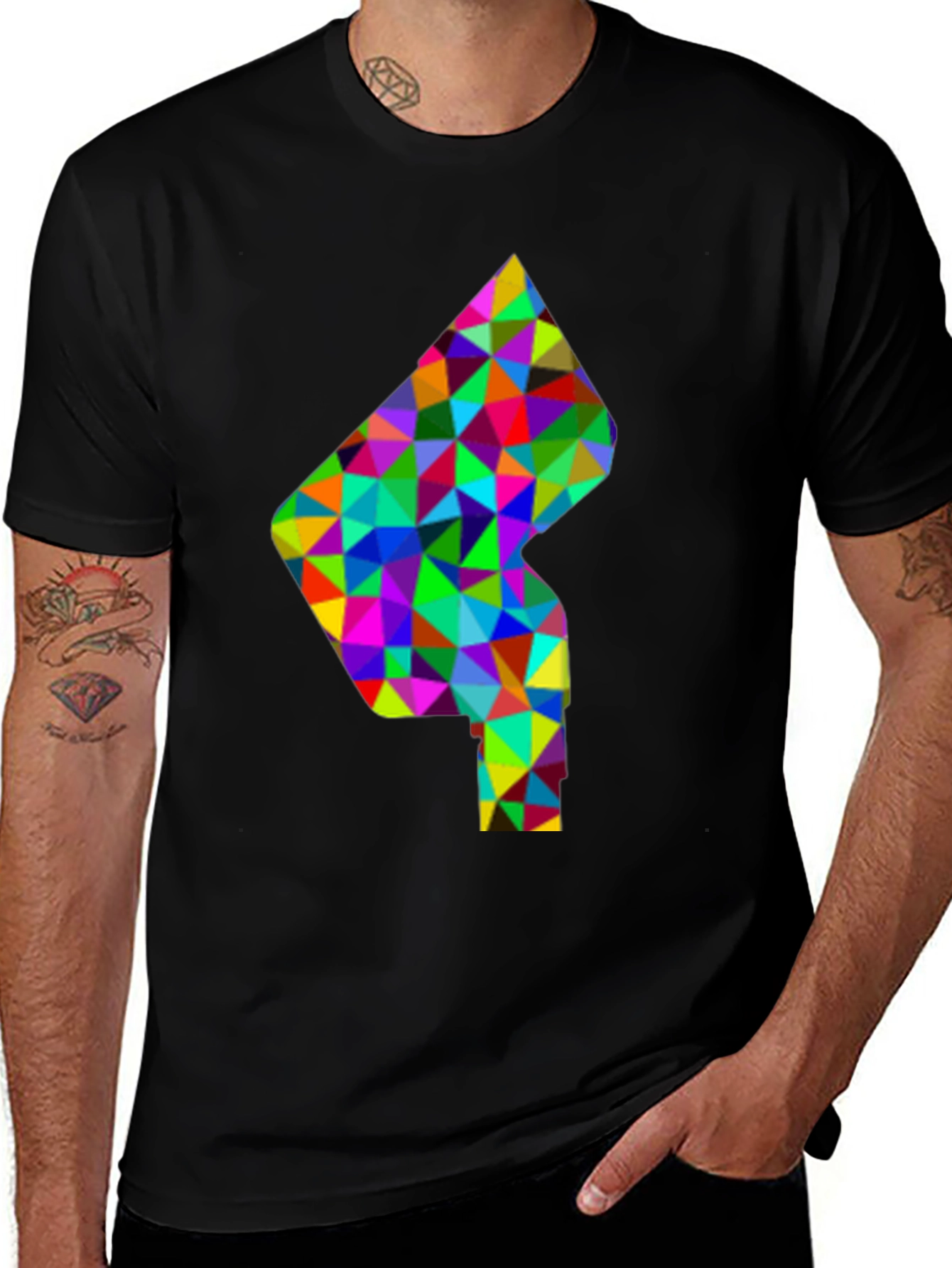 Geometric Mosaic Graphic Tee - Stylish Mens Black T-Shirt