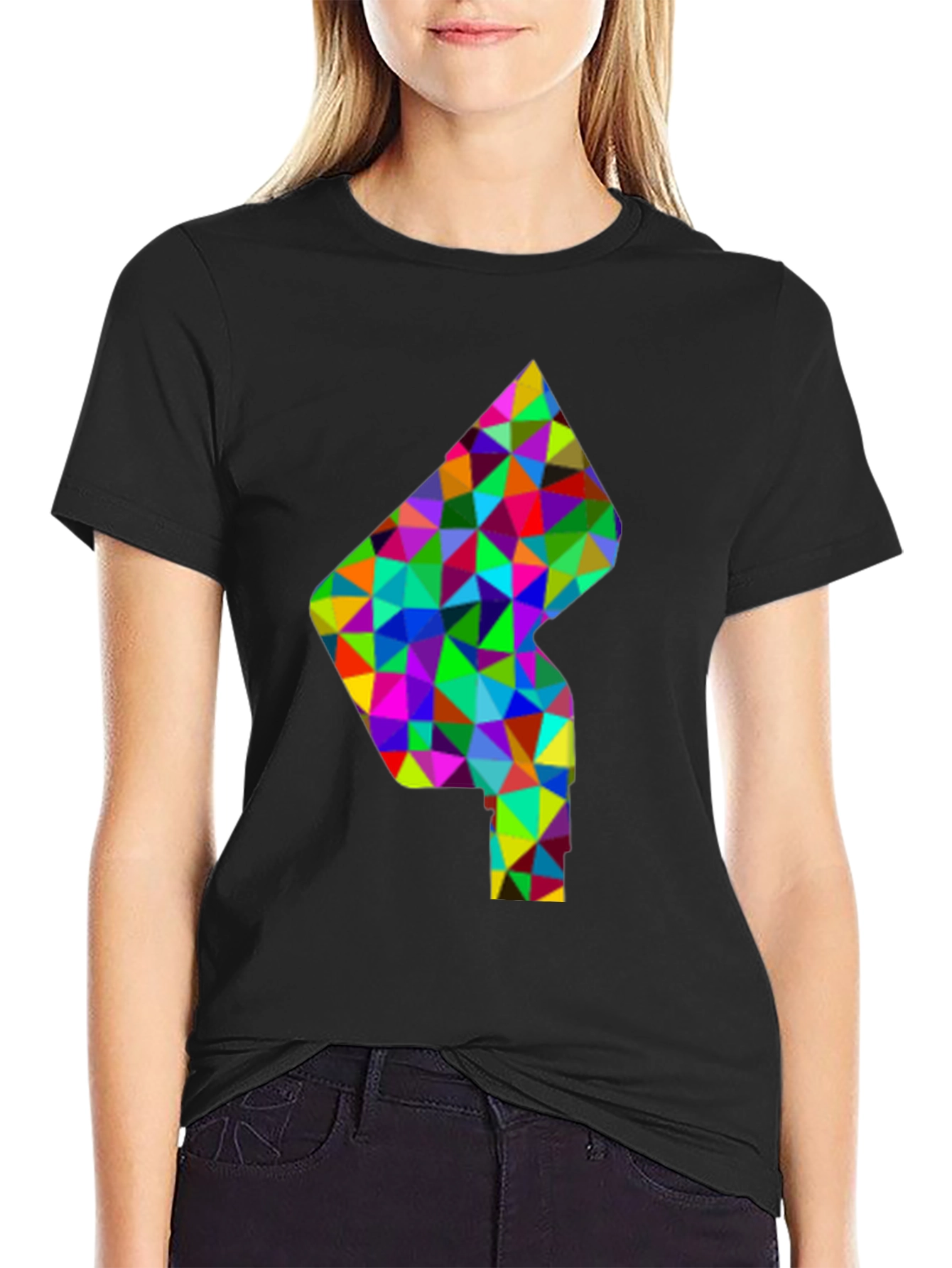 Geometric Mosaic Graphic Tee - Stylish Mens Black T-Shirt