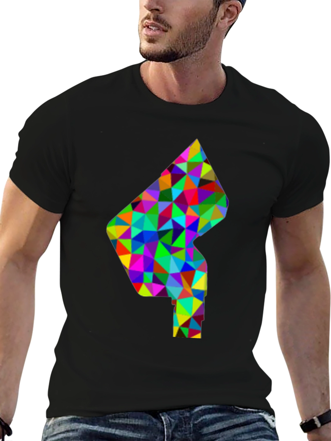 Geometric Mosaic Graphic Tee - Stylish Mens Black T-Shirt